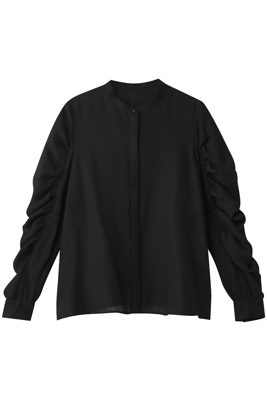 【アナイ/ANAYI】のビエラギャザースリーブブラウス インテリア・キッズ・メンズ・レディースファッション・服の通販 founy(ファニー) 　ファッション　Fashion　レディースファッション　Fashion for Women　トップス・カットソー　Cut & Sew Tops　シャツ・ブラウス・オフィスカジュアル　Elegant Blouses & Button-Ups　ギャザー　Gathered, Ruffled　シアー　Sheer, See-Through　シンプル　Simple, Minimal　スタンド　Stand Collar, Upright Stand　スリーブ　Sleeve, Long Sleeve / Short Sleeve　ロング　Long, Long-Length　エレガント 上品　Elegant　ブラック|ID: prp329100004606787 ipo3291000000032878666