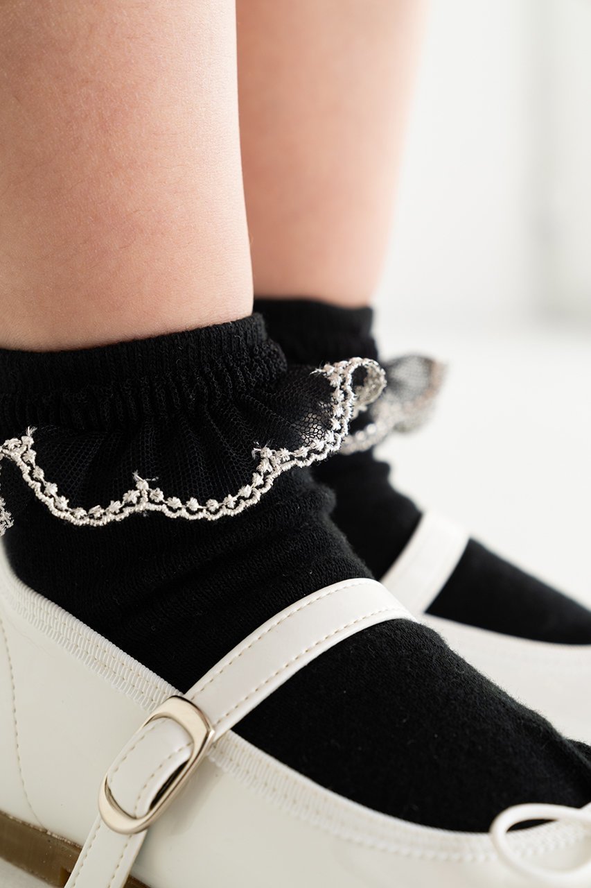 【ポプキンズ/POMPKINS / KIDS】の【KIDS】チュールレースソックス ブラック L(20-22cm) 人気、トレンドファッション・服の通販 founy(ファニー) 　ファッション　Fashion　キッズファッション　Fashion for Kids　シューズ　Shoes, Footwear　シルバー　Silver, Metallic Silver　ソックス　Socks, Hosiery　チュール　Tulip, Tulip Motif　レース　Lace, Lace Fabric　other-8|ID: prp329100004606806 ipo3291000000036191025