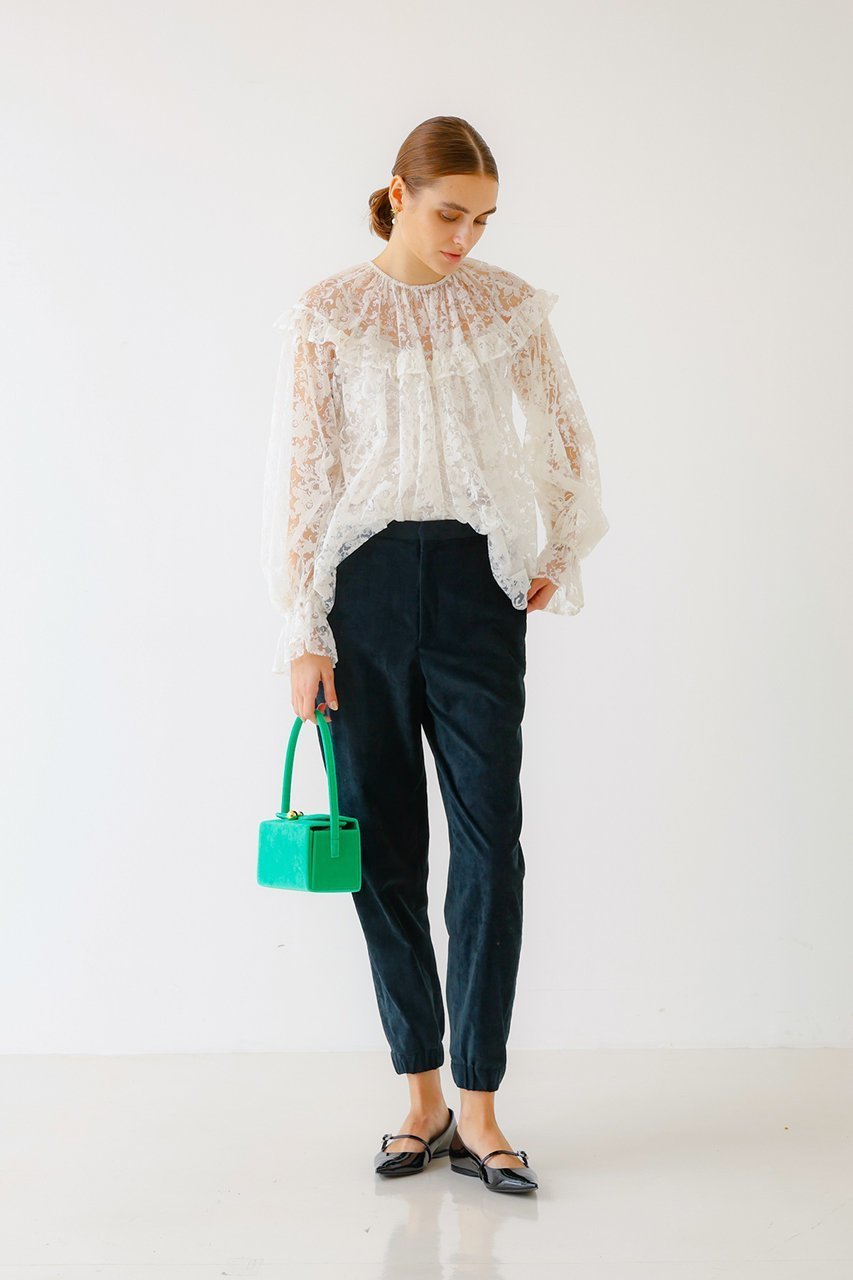 【デザイン ワークス/DESIGN WORKS】のBEAUVET フロッキーチュールレースブラウス 人気、トレンドファッション・服の通販 founy(ファニー) 　ファッション　Fashion　レディースファッション　Fashion for Women　トップス・カットソー　Cut & Sew Tops　シャツ・ブラウス・オフィスカジュアル　Elegant Blouses & Button-Ups　インナー　Innerwear　キャミソール　Camisole, Spaghetti Strap Top　スリーブ　Sleeve, Long Sleeve / Short Sleeve　デニム　Denim, Jeans Material　フェミニン　Feminine, Girly　フリル　Frill, Ruffle　ヨーク　Yoke, Yoke Design　ロング　Long, Long-Length　春　Spring　other-6|ID: prp329100004606880 ipo3291000000032880637