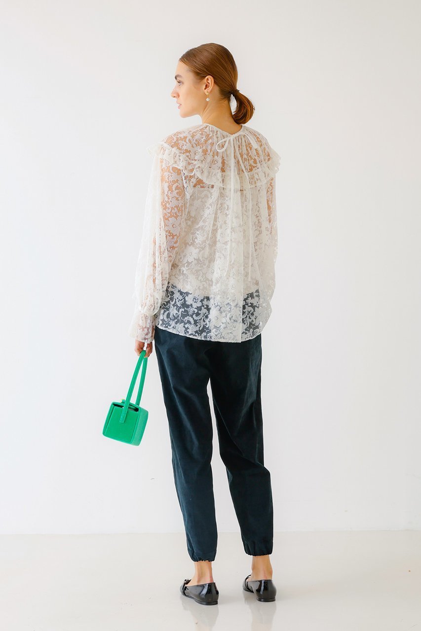 【デザイン ワークス/DESIGN WORKS】のBEAUVET フロッキーチュールレースブラウス 人気、トレンドファッション・服の通販 founy(ファニー) 　ファッション　Fashion　レディースファッション　Fashion for Women　トップス・カットソー　Cut & Sew Tops　シャツ・ブラウス・オフィスカジュアル　Elegant Blouses & Button-Ups　インナー　Innerwear　キャミソール　Camisole, Spaghetti Strap Top　スリーブ　Sleeve, Long Sleeve / Short Sleeve　デニム　Denim, Jeans Material　フェミニン　Feminine, Girly　フリル　Frill, Ruffle　ヨーク　Yoke, Yoke Design　ロング　Long, Long-Length　春　Spring　other-8|ID: prp329100004606880 ipo3291000000032880645