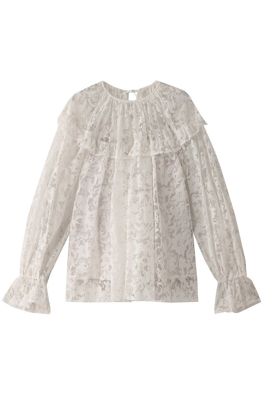 【デザイン ワークス/DESIGN WORKS】のBEAUVET フロッキーチュールレースブラウス 人気、トレンドファッション・服の通販 founy(ファニー) ファッション Fashion レディースファッション Fashion for Women トップス・カットソー Cut & Sew Tops シャツ・ブラウス・オフィスカジュアル Elegant Blouses & Button-Ups インナー Innerwear キャミソール Camisole, Spaghetti Strap Top スリーブ Sleeve, Long Sleeve / Short Sleeve デニム Denim, Jeans Material フェミニン Feminine, Girly フリル Frill, Ruffle ヨーク Yoke, Yoke Design ロング Long, Long-Length 春 Spring other-1|ID: prp329100004606880 ipo3291000000035690464