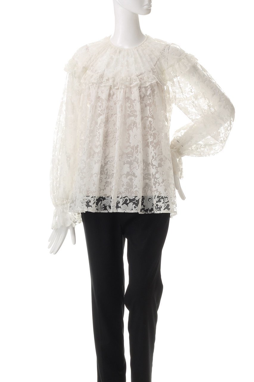 【デザイン ワークス/DESIGN WORKS】のBEAUVET フロッキーチュールレースブラウス 人気、トレンドファッション・服の通販 founy(ファニー) ファッション Fashion レディースファッション Fashion for Women トップス・カットソー Cut & Sew Tops シャツ・ブラウス・オフィスカジュアル Elegant Blouses & Button-Ups インナー Innerwear キャミソール Camisole, Spaghetti Strap Top スリーブ Sleeve, Long Sleeve / Short Sleeve デニム Denim, Jeans Material フェミニン Feminine, Girly フリル Frill, Ruffle ヨーク Yoke, Yoke Design ロング Long, Long-Length 春 Spring other-2|ID: prp329100004606880 ipo3291000000035690466