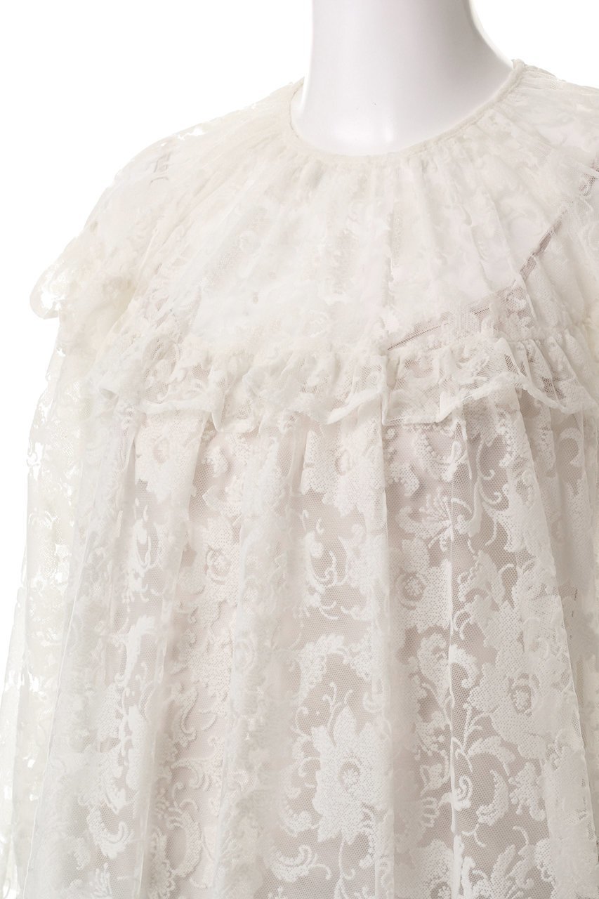 【デザイン ワークス/DESIGN WORKS】のBEAUVET フロッキーチュールレースブラウス 人気、トレンドファッション・服の通販 founy(ファニー) ファッション Fashion レディースファッション Fashion for Women トップス・カットソー Cut & Sew Tops シャツ・ブラウス・オフィスカジュアル Elegant Blouses & Button-Ups インナー Innerwear キャミソール Camisole, Spaghetti Strap Top スリーブ Sleeve, Long Sleeve / Short Sleeve デニム Denim, Jeans Material フェミニン Feminine, Girly フリル Frill, Ruffle ヨーク Yoke, Yoke Design ロング Long, Long-Length 春 Spring other-5|ID: prp329100004606880 ipo3291000000035690469