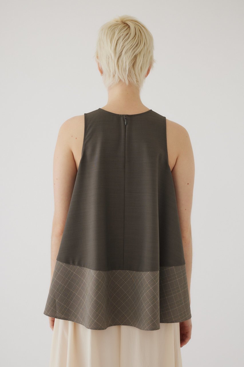 【リムアーク/RIM.ARK】のSwitching flare tops/トップス 人気、トレンドファッション・服の通販 founy(ファニー) 　ファッション　Fashion　レディースファッション　Fashion for Women　トップス・カットソー　Cut & Sew Tops　キャミソール&ノースリーブ　Camisoles & Sleeveless Tops　シャツ・ブラウス・オフィスカジュアル　Elegant Blouses & Button-Ups　アメリカン　American Style　スタイリッシュ　Stylish, Fashionable　ストレート　Straight, Straight Cut　スリーブ　Sleeve, Long Sleeve / Short Sleeve　チェック　Check, Plaid, Tartan　ノースリーブ　Sleeveless, No-Sleeve　バランス　Balance, Style Balance　フェミニン　Feminine, Girly　フレア　Flare, Flared　ワイド　Wide, Wide Fit　other-6|ID: prp329100004606924 ipo3291000000032881977