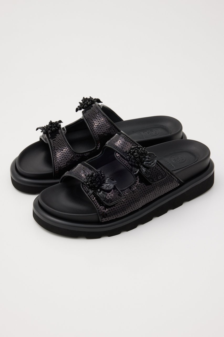 【スタッカート/STACCATO】のダズリングフットベッドサンダル インテリア・キッズ・メンズ・レディースファッション・服の通販 founy(ファニー) 　ファッション　Fashion　レディースファッション　Fashion for Women　アクセサリー　Fashion Accessories　サンダル　Sandals, Summer Shoes　スパンコール　Sequins, Sequin Embellishment　フラワー　Flower, Floral　モチーフ　Motif, Design Theme　ルーズ　Loose, Oversized　ブラック|ID: prp329100004606992 ipo3291000000034940469