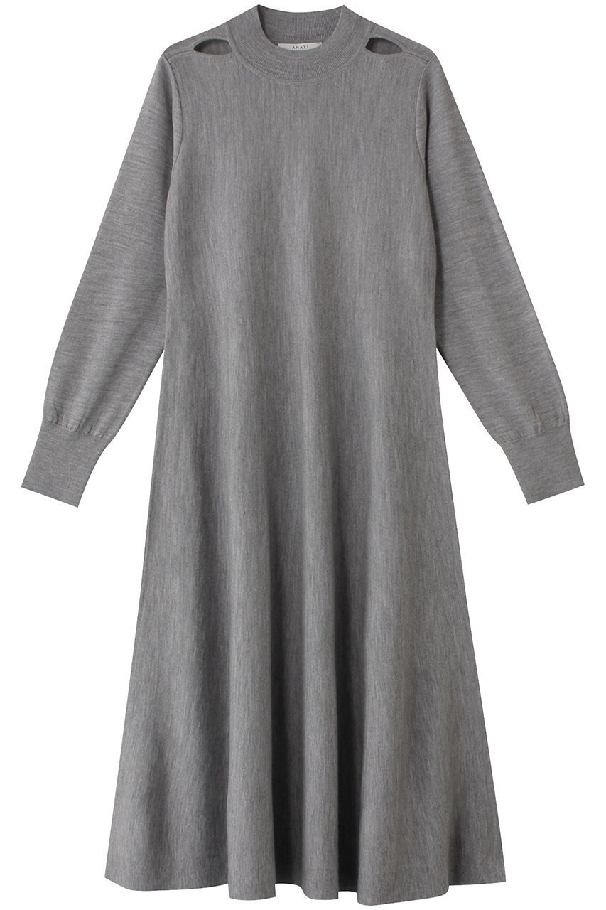 【アナイ/ANAYI】のメリノウールショルダースリットワンピース インテリア・キッズ・メンズ・レディースファッション・服の通販 founy(ファニー) 　ファッション　Fashion　レディースファッション　Fashion for Women　ワンピース　Dresses　チュニック　Tunic Tops & Dresses　シェイプ　Shape, Slim Fit　チュニック　Tunic, Long Top　フレア　Flare, Flared　ロング　Long, Long-Length　グレー|ID: prp329100004607000 ipo3291000000032883678