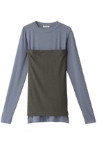 【プレインピープル/PLAIN PEOPLE】の【ESLOW】CASHMERE SILK JERSEY LAYERED TOP ブルー×カーキ|ID: prp329100004607075 ipo3291000000032884907