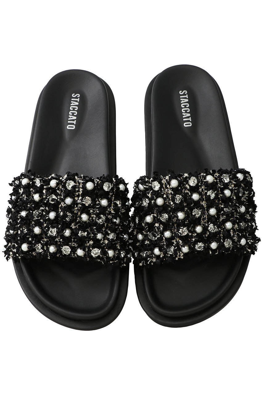 【スタッカート/STACCATO】のツイードMIXパールフラットサンダル 人気、トレンドファッション・服の通販 founy(ファニー) 　ファッション　Fashion　レディースファッション　Fashion for Women　サンダル　Sandals, Summer Shoes　ストーン　Stone, Gem-Like　スリッパ　Slippers, Room Shoes　ツイード　Twill, Twill Weave　パール　Pearl, Pearl Accent　フェミニン　Feminine, Girly　 other-1|ID: prp329100004607098 ipo3291000000034940834