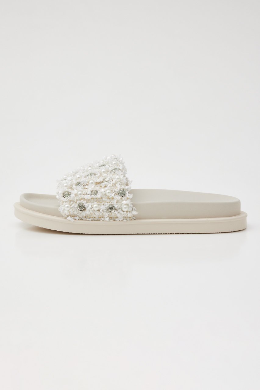 【スタッカート/STACCATO】のツイードMIXパールフラットサンダル 人気、トレンドファッション・服の通販 founy(ファニー) 　ファッション　Fashion　レディースファッション　Fashion for Women　サンダル　Sandals, Summer Shoes　ストーン　Stone, Gem-Like　スリッパ　Slippers, Room Shoes　ツイード　Twill, Twill Weave　パール　Pearl, Pearl Accent　フェミニン　Feminine, Girly　other-2|ID: prp329100004607098 ipo3291000000034940837