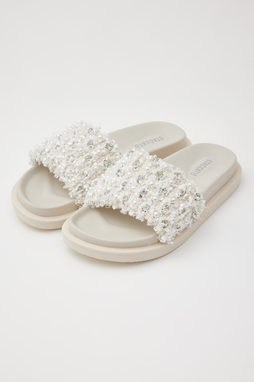 【スタッカート/STACCATO】のツイードMIXパールフラットサンダル 人気、トレンドファッション・服の通販 founy(ファニー) 　ファッション　Fashion　レディースファッション　Fashion for Women　サンダル　Sandals, Summer Shoes　ストーン　Stone, Gem-Like　スリッパ　Slippers, Room Shoes　ツイード　Twill, Twill Weave　パール　Pearl, Pearl Accent　フェミニン　Feminine, Girly　other-3|ID: prp329100004607098 ipo3291000000034940838