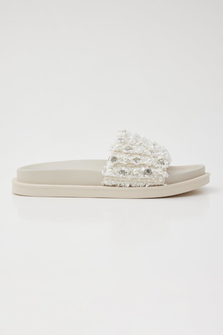 【スタッカート/STACCATO】のツイードMIXパールフラットサンダル 人気、トレンドファッション・服の通販 founy(ファニー) 　ファッション　Fashion　レディースファッション　Fashion for Women　サンダル　Sandals, Summer Shoes　ストーン　Stone, Gem-Like　スリッパ　Slippers, Room Shoes　ツイード　Twill, Twill Weave　パール　Pearl, Pearl Accent　フェミニン　Feminine, Girly　other-4|ID: prp329100004607098 ipo3291000000034940839