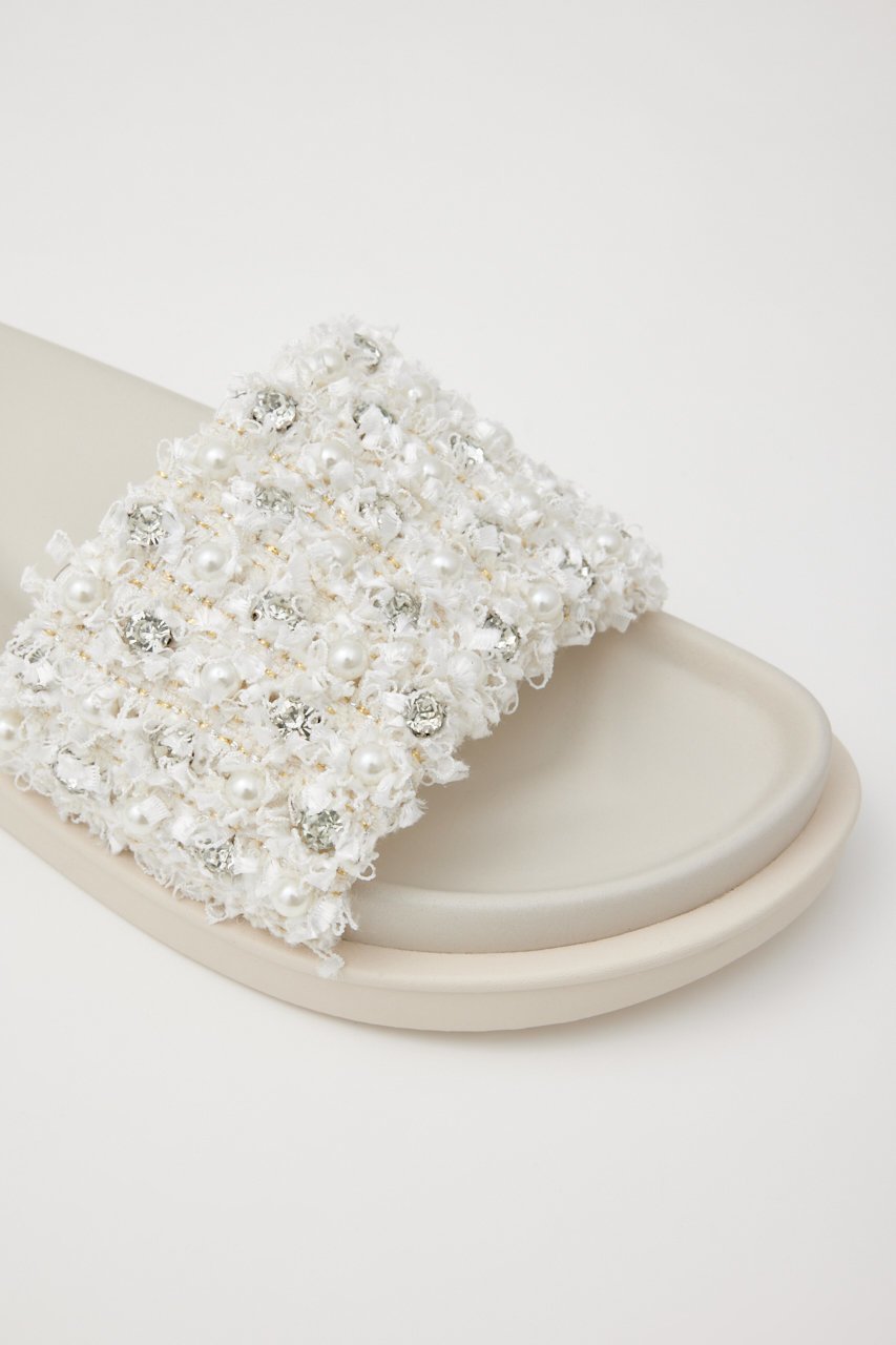 【スタッカート/STACCATO】のツイードMIXパールフラットサンダル 人気、トレンドファッション・服の通販 founy(ファニー) 　ファッション　Fashion　レディースファッション　Fashion for Women　サンダル　Sandals, Summer Shoes　ストーン　Stone, Gem-Like　スリッパ　Slippers, Room Shoes　ツイード　Twill, Twill Weave　パール　Pearl, Pearl Accent　フェミニン　Feminine, Girly　other-7|ID: prp329100004607098 ipo3291000000034940842