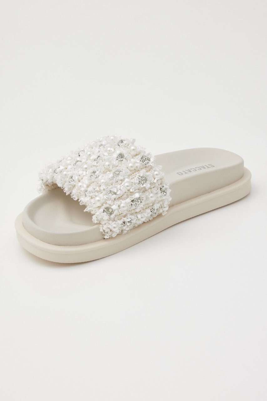【スタッカート/STACCATO】のツイードMIXパールフラットサンダル 人気、トレンドファッション・服の通販 founy(ファニー) 　ファッション　Fashion　レディースファッション　Fashion for Women　サンダル　Sandals, Summer Shoes　ストーン　Stone, Gem-Like　スリッパ　Slippers, Room Shoes　ツイード　Twill, Twill Weave　パール　Pearl, Pearl Accent　フェミニン　Feminine, Girly　other-8|ID: prp329100004607098 ipo3291000000034940843