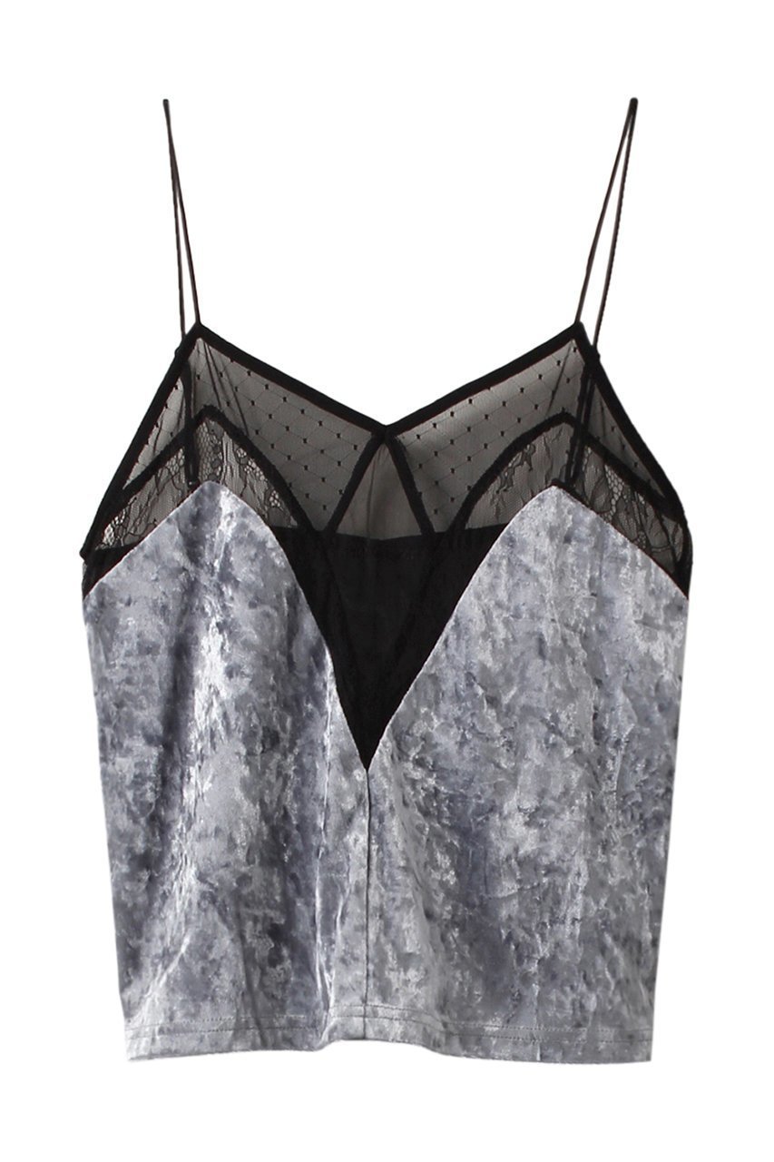 【プランク プロジェクト/PRANK PROJECT】のクラッシュベロアレースキャミ / Crushed Velour Lace Camisole 人気、トレンドファッション・服の通販 founy(ファニー) 　ファッション　Fashion　レディースファッション　Fashion for Women　トップス・カットソー　Cut & Sew Tops　キャミソール&ノースリーブ　Camisoles & Sleeveless Tops　シャツ・ブラウス・オフィスカジュアル　Elegant Blouses & Button-Ups　ロングTシャツ・Tシャツ　Longline T-Shirts & Tees　カットソー・ベーシックTシャツ　Cut-and-Sewn Tops / Stretch Tees & Basics　ベロアトップス　Velour Tops / Velvet-Look Items　インナー　Innerwear　キャミソール　Camisole, Spaghetti Strap Top　クラッシュ　Distressed, Crashed Style　ジャケット　Jacket, Outerwear　タンク　Tank Top, Sleeveless Top　チュール　Tulip, Tulip Motif　フロント　Front, Front Design　ブルゾン　Blouson, Bomber Jacket　ベロア　Velour, Soft Velvet　レース　Lace, Lace Fabric　夏　Summer　 other-1|ID: prp329100004607146 ipo3291000000032885989