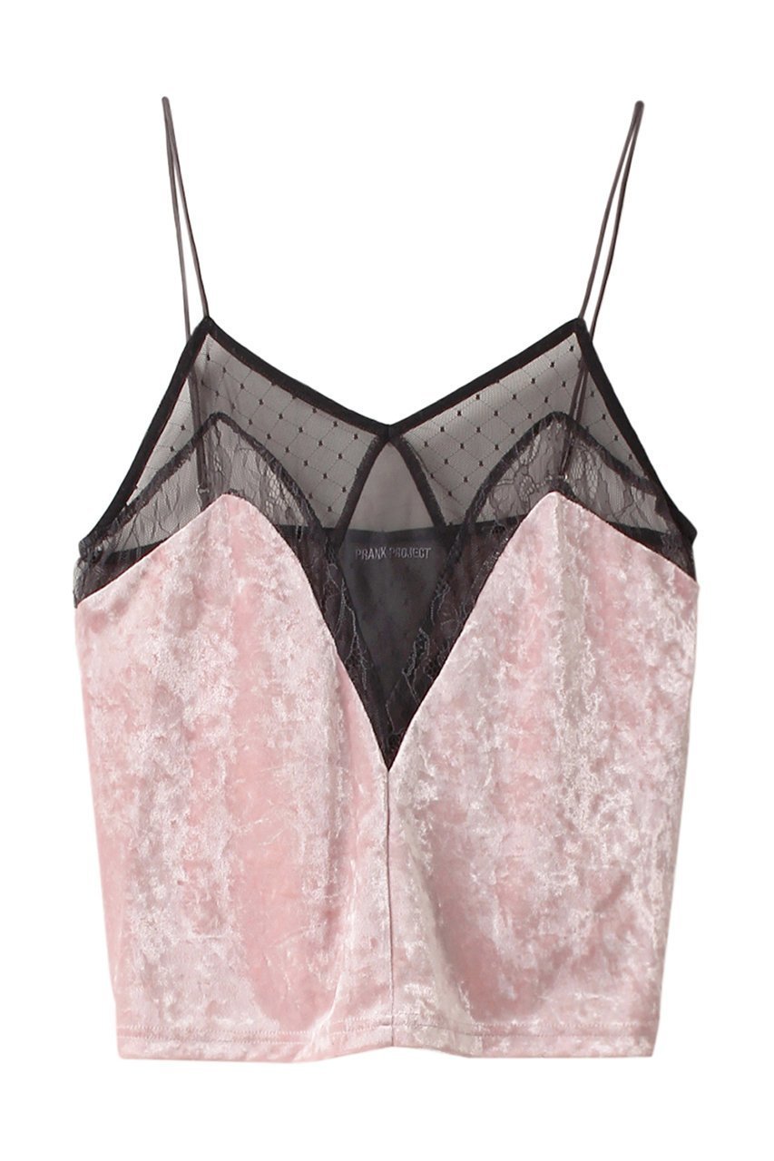 【プランク プロジェクト/PRANK PROJECT】のクラッシュベロアレースキャミ / Crushed Velour Lace Camisole インテリア・キッズ・メンズ・レディースファッション・服の通販 founy(ファニー) 　ファッション　Fashion　レディースファッション　Fashion for Women　トップス・カットソー　Cut & Sew Tops　キャミソール&ノースリーブ　Camisoles & Sleeveless Tops　シャツ・ブラウス・オフィスカジュアル　Elegant Blouses & Button-Ups　ロングTシャツ・Tシャツ　Longline T-Shirts & Tees　カットソー・ベーシックTシャツ　Cut-and-Sewn Tops / Stretch Tees & Basics　ベロアトップス　Velour Tops / Velvet-Look Items　インナー　Innerwear　キャミソール　Camisole, Spaghetti Strap Top　クラッシュ　Distressed, Crashed Style　ジャケット　Jacket, Outerwear　タンク　Tank Top, Sleeveless Top　チュール　Tulip, Tulip Motif　フロント　Front, Front Design　ブルゾン　Blouson, Bomber Jacket　ベロア　Velour, Soft Velvet　レース　Lace, Lace Fabric　夏　Summer　PNK(ピンク)|ID: prp329100004607146 ipo3291000000032886002