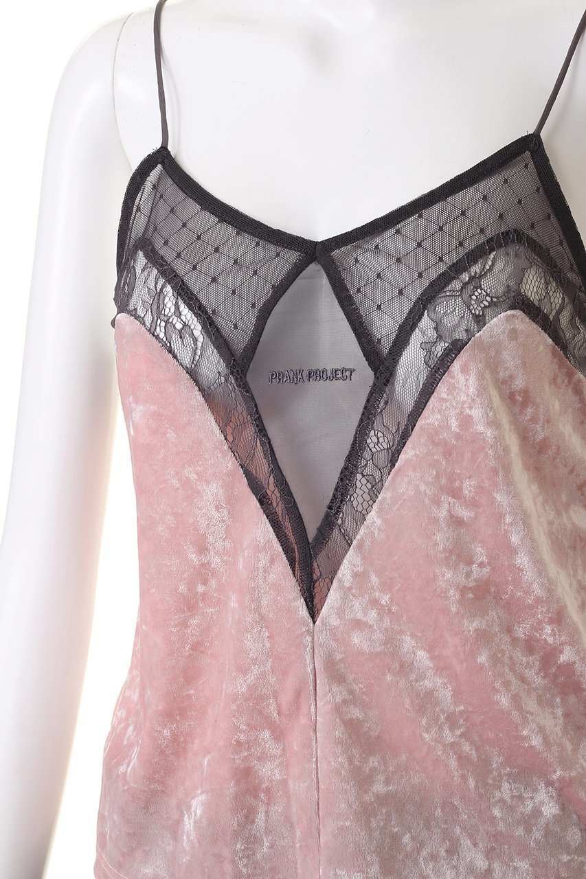 【プランク プロジェクト/PRANK PROJECT】のクラッシュベロアレースキャミ / Crushed Velour Lace Camisole 人気、トレンドファッション・服の通販 founy(ファニー) 　ファッション　Fashion　レディースファッション　Fashion for Women　トップス・カットソー　Cut & Sew Tops　キャミソール&ノースリーブ　Camisoles & Sleeveless Tops　シャツ・ブラウス・オフィスカジュアル　Elegant Blouses & Button-Ups　ロングTシャツ・Tシャツ　Longline T-Shirts & Tees　カットソー・ベーシックTシャツ　Cut-and-Sewn Tops / Stretch Tees & Basics　ベロアトップス　Velour Tops / Velvet-Look Items　インナー　Innerwear　キャミソール　Camisole, Spaghetti Strap Top　クラッシュ　Distressed, Crashed Style　ジャケット　Jacket, Outerwear　タンク　Tank Top, Sleeveless Top　チュール　Tulip, Tulip Motif　フロント　Front, Front Design　ブルゾン　Blouson, Bomber Jacket　ベロア　Velour, Soft Velvet　レース　Lace, Lace Fabric　夏　Summer　other-5|ID: prp329100004607146 ipo3291000000032886025
