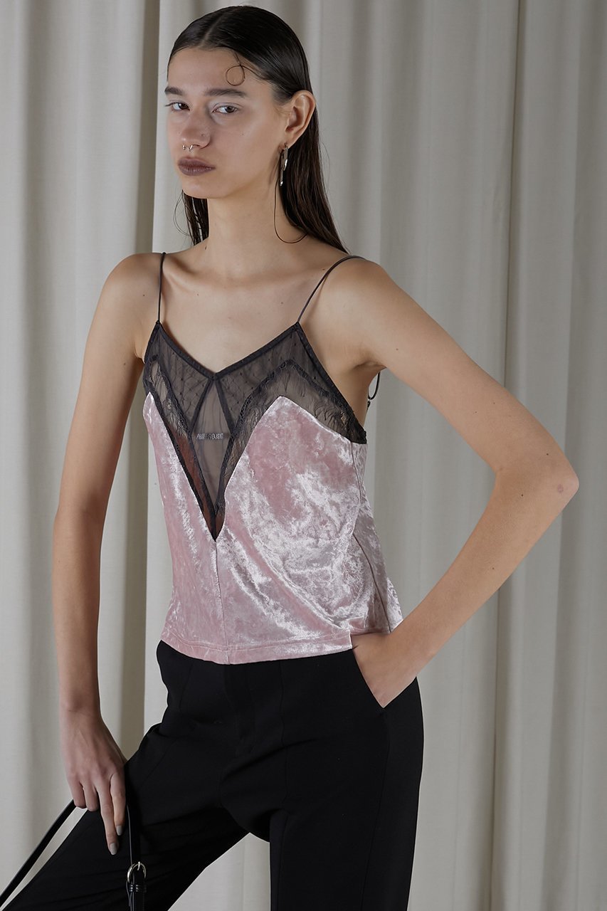 【プランク プロジェクト/PRANK PROJECT】のクラッシュベロアレースキャミ / Crushed Velour Lace Camisole 人気、トレンドファッション・服の通販 founy(ファニー) 　ファッション　Fashion　レディースファッション　Fashion for Women　トップス・カットソー　Cut & Sew Tops　キャミソール&ノースリーブ　Camisoles & Sleeveless Tops　シャツ・ブラウス・オフィスカジュアル　Elegant Blouses & Button-Ups　ロングTシャツ・Tシャツ　Longline T-Shirts & Tees　カットソー・ベーシックTシャツ　Cut-and-Sewn Tops / Stretch Tees & Basics　ベロアトップス　Velour Tops / Velvet-Look Items　インナー　Innerwear　キャミソール　Camisole, Spaghetti Strap Top　クラッシュ　Distressed, Crashed Style　ジャケット　Jacket, Outerwear　タンク　Tank Top, Sleeveless Top　チュール　Tulip, Tulip Motif　フロント　Front, Front Design　ブルゾン　Blouson, Bomber Jacket　ベロア　Velour, Soft Velvet　レース　Lace, Lace Fabric　夏　Summer　other-6|ID: prp329100004607146 ipo3291000000032886030