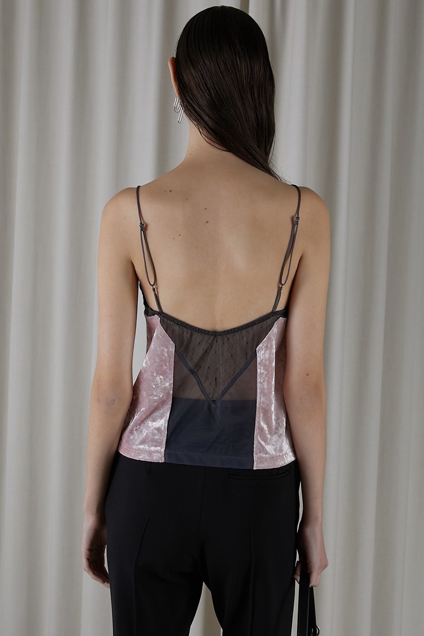 【プランク プロジェクト/PRANK PROJECT】のクラッシュベロアレースキャミ / Crushed Velour Lace Camisole 人気、トレンドファッション・服の通販 founy(ファニー) 　ファッション　Fashion　レディースファッション　Fashion for Women　トップス・カットソー　Cut & Sew Tops　キャミソール&ノースリーブ　Camisoles & Sleeveless Tops　シャツ・ブラウス・オフィスカジュアル　Elegant Blouses & Button-Ups　ロングTシャツ・Tシャツ　Longline T-Shirts & Tees　カットソー・ベーシックTシャツ　Cut-and-Sewn Tops / Stretch Tees & Basics　ベロアトップス　Velour Tops / Velvet-Look Items　インナー　Innerwear　キャミソール　Camisole, Spaghetti Strap Top　クラッシュ　Distressed, Crashed Style　ジャケット　Jacket, Outerwear　タンク　Tank Top, Sleeveless Top　チュール　Tulip, Tulip Motif　フロント　Front, Front Design　ブルゾン　Blouson, Bomber Jacket　ベロア　Velour, Soft Velvet　レース　Lace, Lace Fabric　夏　Summer　other-7|ID: prp329100004607146 ipo3291000000032886034