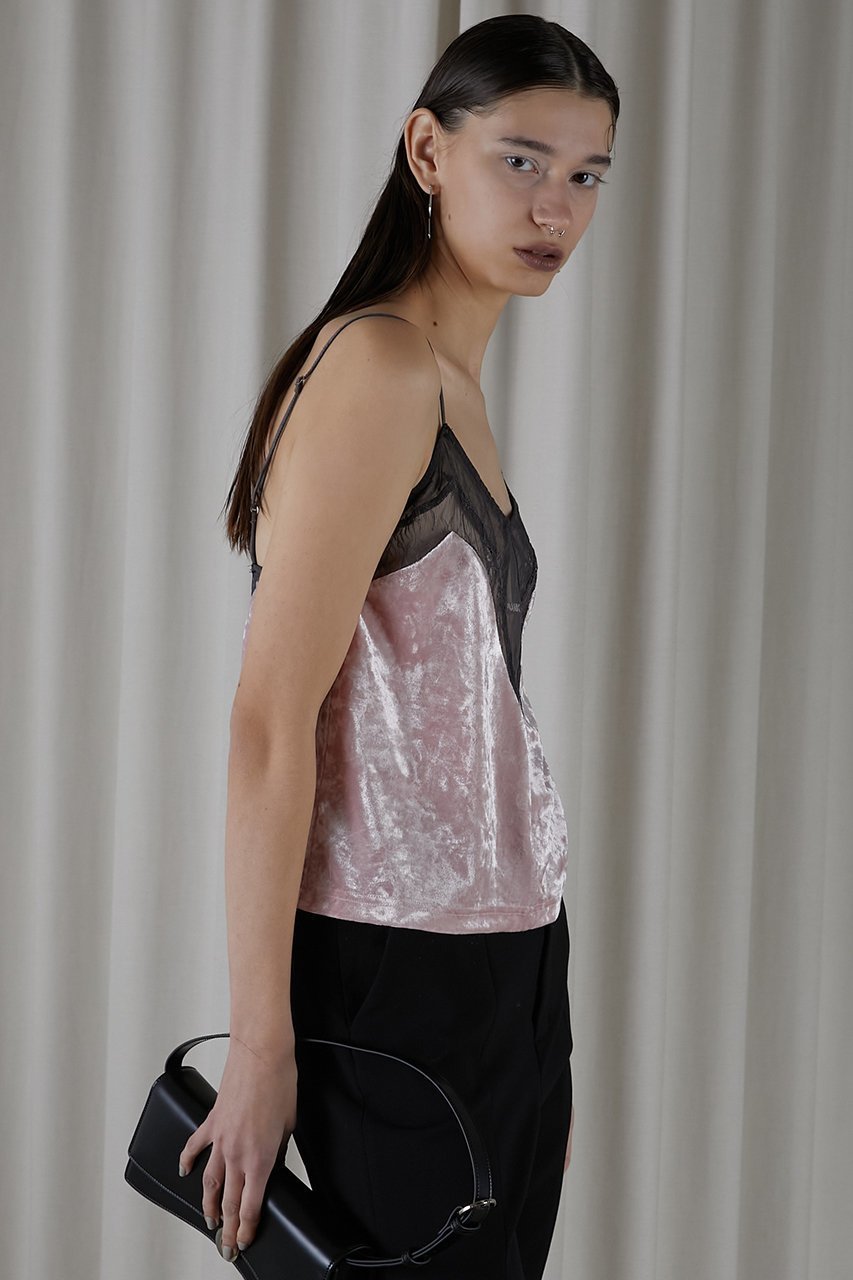 【プランク プロジェクト/PRANK PROJECT】のクラッシュベロアレースキャミ / Crushed Velour Lace Camisole 人気、トレンドファッション・服の通販 founy(ファニー) 　ファッション　Fashion　レディースファッション　Fashion for Women　トップス・カットソー　Cut & Sew Tops　キャミソール&ノースリーブ　Camisoles & Sleeveless Tops　シャツ・ブラウス・オフィスカジュアル　Elegant Blouses & Button-Ups　ロングTシャツ・Tシャツ　Longline T-Shirts & Tees　カットソー・ベーシックTシャツ　Cut-and-Sewn Tops / Stretch Tees & Basics　ベロアトップス　Velour Tops / Velvet-Look Items　インナー　Innerwear　キャミソール　Camisole, Spaghetti Strap Top　クラッシュ　Distressed, Crashed Style　ジャケット　Jacket, Outerwear　タンク　Tank Top, Sleeveless Top　チュール　Tulip, Tulip Motif　フロント　Front, Front Design　ブルゾン　Blouson, Bomber Jacket　ベロア　Velour, Soft Velvet　レース　Lace, Lace Fabric　夏　Summer　other-8|ID: prp329100004607146 ipo3291000000032886038