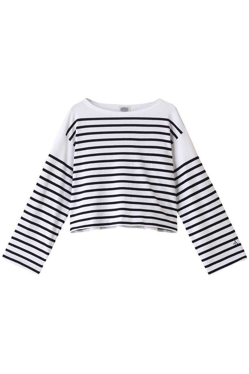 【マルティニーク/martinique】のArmor-lux クロップドロングスリーブカットソー インテリア・キッズ・メンズ・レディースファッション・服の通販 founy(ファニー) 　ファッション　Fashion　レディースファッション　Fashion for Women　トップス・カットソー　Cut & Sew Tops　シャツ・ブラウス・オフィスカジュアル　Elegant Blouses & Button-Ups　ロングTシャツ・Tシャツ　Longline T-Shirts & Tees　カットソー・ベーシックTシャツ　Cut-and-Sewn Tops / Stretch Tees & Basics　カットソー　Cut and Sewn Top　クロップド　Cropped, Short Length　スリーブ　Sleeve, Long Sleeve / Short Sleeve　トレンド　Trend, Trending Now　フランス　France, French　ボーダー　Border, Stripe　ロング　Long, Long-Length　ワーク　Workwear, Utility Style　長袖　Long Sleeve, Full Sleeve　ホワイト×ネイビー|ID: prp329100004607176 ipo3291000000032886670