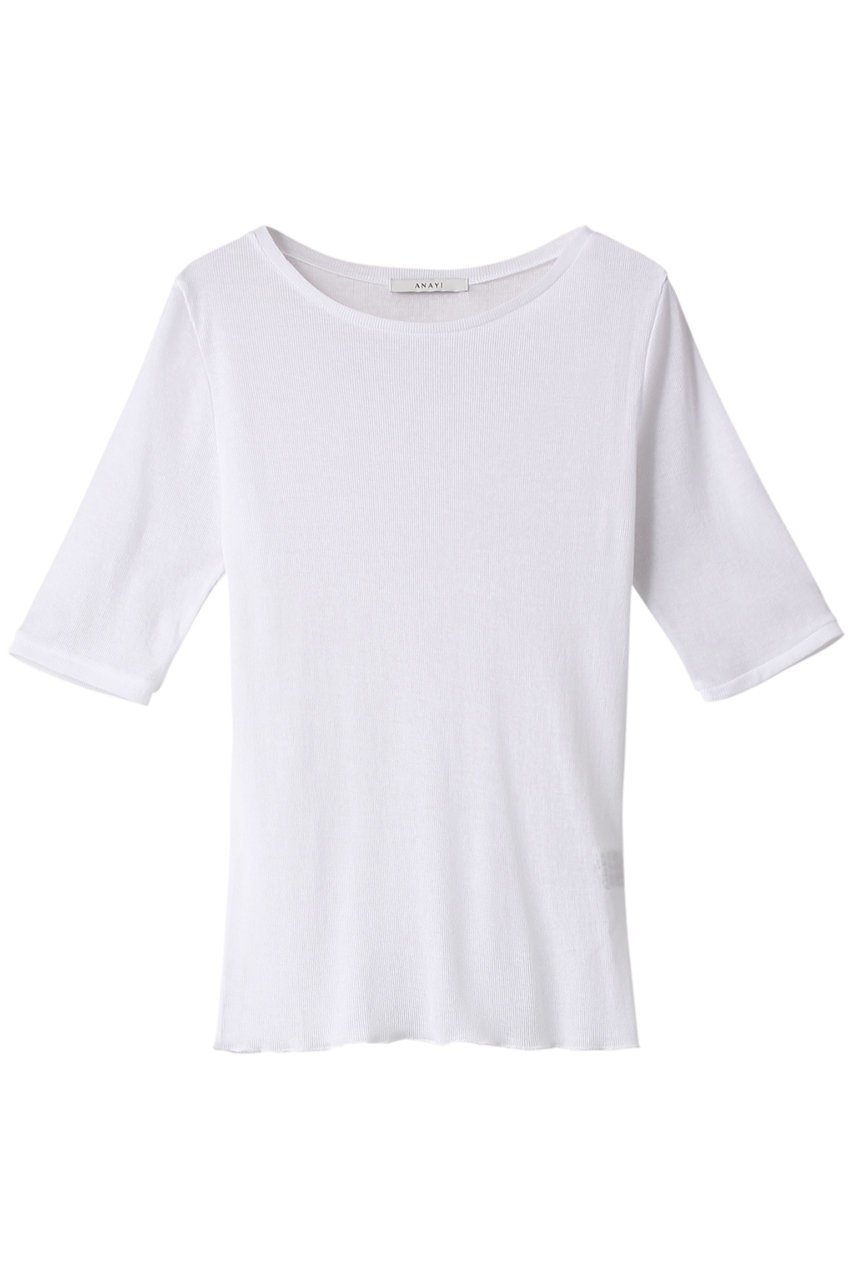 【アナイ/ANAYI】のシアーテレコ5分袖クループルオーバー 人気、トレンドファッション・服の通販 founy(ファニー) 　ファッション　Fashion　レディースファッション　Fashion for Women　トップス・カットソー　Cut & Sew Tops　シャツ・ブラウス・オフィスカジュアル　Elegant Blouses & Button-Ups　ロングTシャツ・Tシャツ　Longline T-Shirts & Tees　カジュアルプルオーバー・ニットトップス　Pullovers & Knit Tops / Casual Pullovers　カットソー・ベーシックTシャツ　Cut-and-Sewn Tops / Stretch Tees & Basics　インナー　Innerwear　ショート　Short, Short Length　シンプル　Simple, Minimal　スリーブ　Sleeve, Long Sleeve / Short Sleeve　テレコ　Ribbed, Rib Stitch　フィット　Fit, Slim Fit　エレガント 上品　Elegant　 other-1|ID: prp329100004607222 ipo3291000000032887750