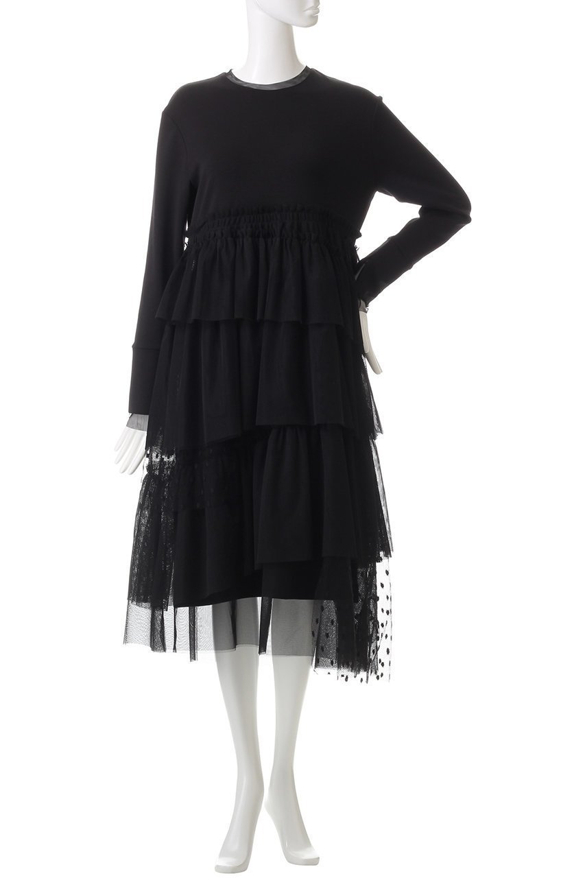 【マリリンムーン/MARILYN MOON】のドットチュールラッフルカットソーワンピース 人気、トレンドファッション・服の通販 founy(ファニー) 　ファッション　Fashion　レディースファッション　Fashion for Women　ワンピース　Dresses　チュニック　Tunic Tops & Dresses　アシンメトリー　Asymmetrical Style　カットソー　Cut and Sewn Top　シアー　Sheer, See-Through　チュニック　Tunic, Long Top　チュール　Tulip, Tulip Motif　ランダム　Random, Irregular　ロング　Long, Long-Length　other-2|ID: prp329100004607227 ipo3291000000032887869