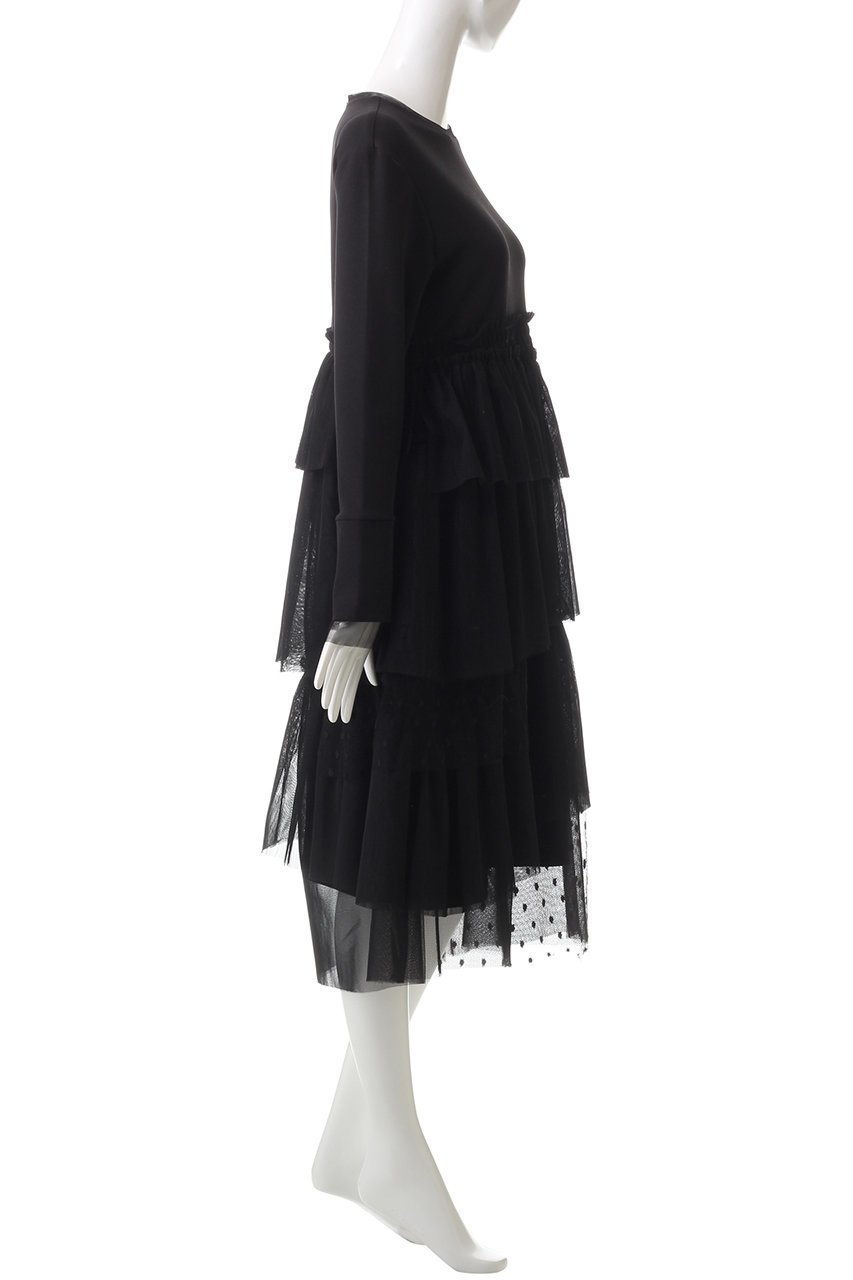【マリリンムーン/MARILYN MOON】のドットチュールラッフルカットソーワンピース 人気、トレンドファッション・服の通販 founy(ファニー) 　ファッション　Fashion　レディースファッション　Fashion for Women　ワンピース　Dresses　チュニック　Tunic Tops & Dresses　アシンメトリー　Asymmetrical Style　カットソー　Cut and Sewn Top　シアー　Sheer, See-Through　チュニック　Tunic, Long Top　チュール　Tulip, Tulip Motif　ランダム　Random, Irregular　ロング　Long, Long-Length　other-3|ID: prp329100004607227 ipo3291000000032887872