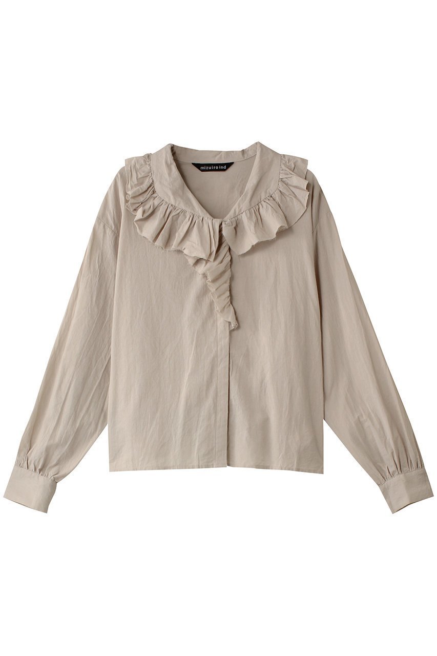 【ミズイロ インド/mizuiro ind】のfrill collar shirt シャツ インテリア・キッズ・メンズ・レディースファッション・服の通販 founy(ファニー) 　ファッション　Fashion　レディースファッション　Fashion for Women　トップス・カットソー　Cut & Sew Tops　シャツ・ブラウス・オフィスカジュアル　Elegant Blouses & Button-Ups　スリーブ　Sleeve, Long Sleeve / Short Sleeve　ダウン　Down, Puffer　デニム　Denim, Jeans Material　フリル　Frill, Ruffle　フレア　Flare, Flared　ロング　Long, Long-Length　beige|ID: prp329100004607236 ipo3291000000032888065