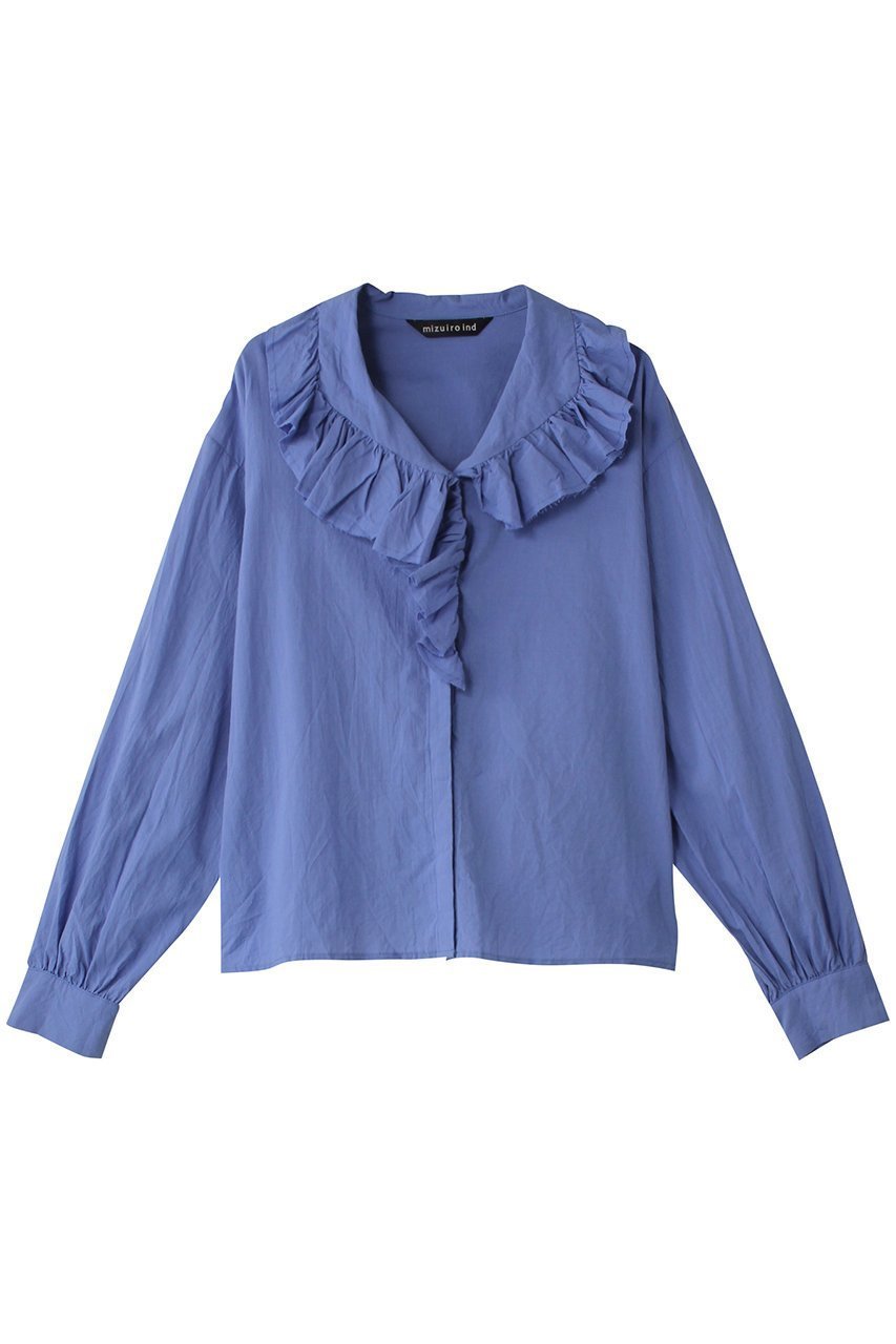 【ミズイロ インド/mizuiro ind】のfrill collar shirt シャツ インテリア・キッズ・メンズ・レディースファッション・服の通販 founy(ファニー) 　ファッション　Fashion　レディースファッション　Fashion for Women　トップス・カットソー　Cut & Sew Tops　シャツ・ブラウス・オフィスカジュアル　Elegant Blouses & Button-Ups　スリーブ　Sleeve, Long Sleeve / Short Sleeve　ダウン　Down, Puffer　デニム　Denim, Jeans Material　フリル　Frill, Ruffle　フレア　Flare, Flared　ロング　Long, Long-Length　blue|ID: prp329100004607236 ipo3291000000032888069