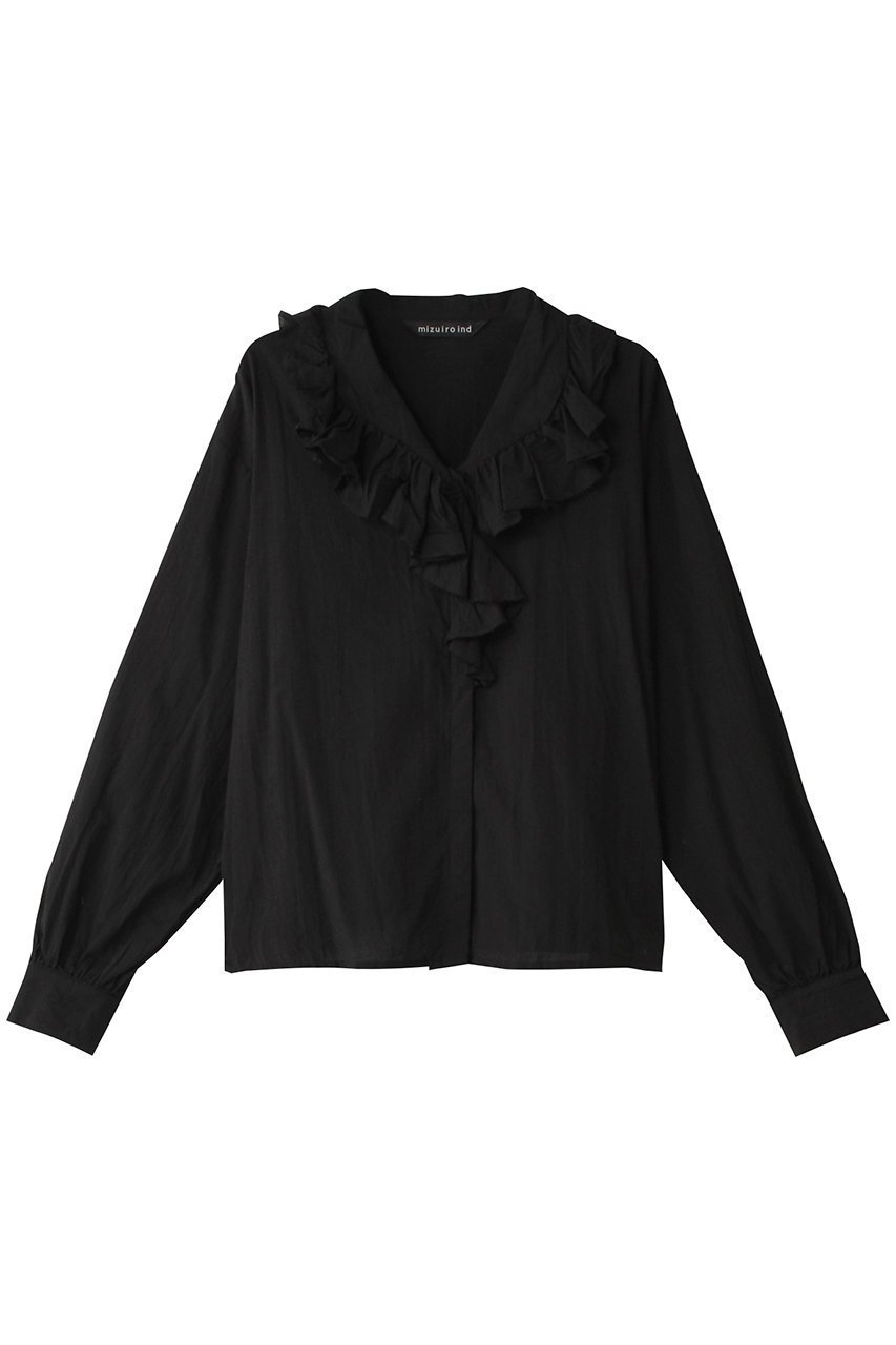 【ミズイロ インド/mizuiro ind】のfrill collar shirt シャツ インテリア・キッズ・メンズ・レディースファッション・服の通販 founy(ファニー) 　ファッション　Fashion　レディースファッション　Fashion for Women　トップス・カットソー　Cut & Sew Tops　シャツ・ブラウス・オフィスカジュアル　Elegant Blouses & Button-Ups　スリーブ　Sleeve, Long Sleeve / Short Sleeve　ダウン　Down, Puffer　デニム　Denim, Jeans Material　フリル　Frill, Ruffle　フレア　Flare, Flared　ロング　Long, Long-Length　black|ID: prp329100004607236 ipo3291000000032888072