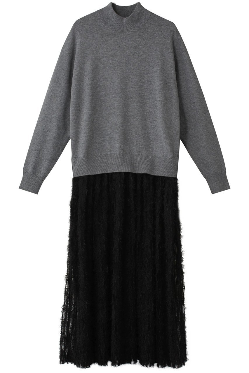 【デザイン ワークス/DESIGN WORKS】のチュールフリルニットワンピース インテリア・キッズ・メンズ・レディースファッション・服の通販 founy(ファニー) 　ファッション　Fashion　レディースファッション　Fashion for Women　ワンピース　Dresses　ニットワンピース　Knit Dresses　チュニック　Tunic Tops & Dresses　シアー　Sheer, See-Through　シューズ　Shoes, Footwear　シンプル　Simple, Minimal　チュニック　Tunic, Long Top　ドレス　Dress, One-Piece　パーティ　Party, Party Style　ロング　Long, Long-Length　グレー|ID: prp329100004607246 ipo3291000000034954994