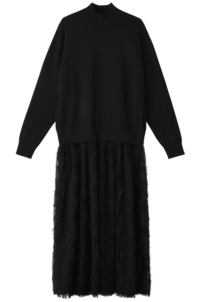 【デザイン ワークス/DESIGN WORKS】のチュールフリルニットワンピース インテリア・キッズ・メンズ・レディースファッション・服の通販 founy(ファニー) 　ファッション　Fashion　レディースファッション　Fashion for Women　ワンピース　Dresses　ニットワンピース　Knit Dresses　チュニック　Tunic Tops & Dresses　シアー　Sheer, See-Through　シューズ　Shoes, Footwear　シンプル　Simple, Minimal　チュニック　Tunic, Long Top　ドレス　Dress, One-Piece　パーティ　Party, Party Style　ロング　Long, Long-Length　ブラック|ID: prp329100004607246 ipo3291000000034954995