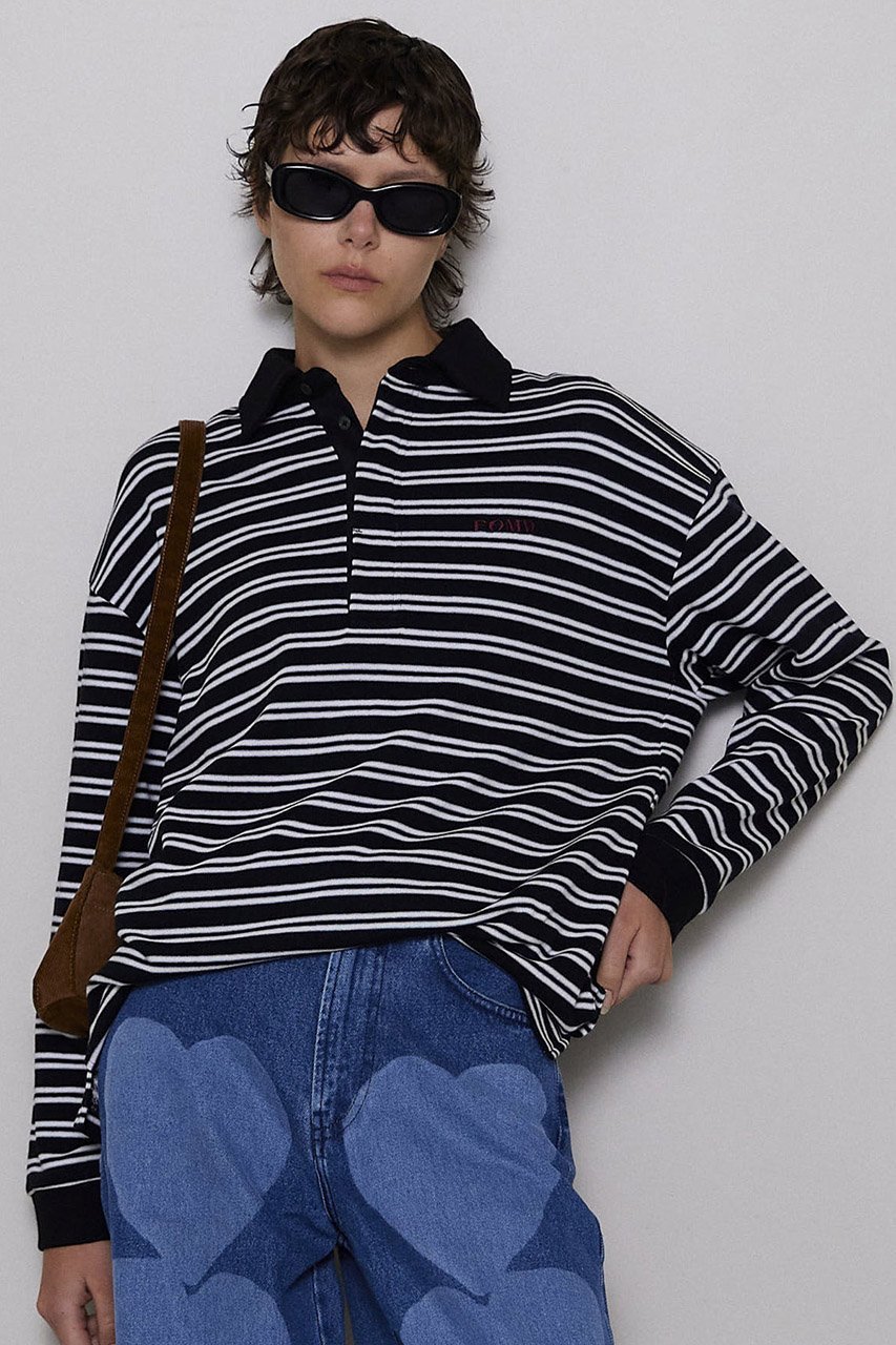 【メゾンスペシャル/MAISON SPECIAL】のFOAM Logo Border Polo Shirt/FOAMロゴボーダーポロシャツ インテリア・キッズ・メンズ・レディースファッション・服の通販 founy(ファニー) 　ファッション　Fashion　レディースファッション　Fashion for Women　トップス・カットソー　Cut & Sew Tops　シャツ・ブラウス・オフィスカジュアル　Elegant Blouses & Button-Ups　ロングTシャツ・Tシャツ　Longline T-Shirts & Tees　ポロシャツ・きれいめカジュアル　Smart-Casual Polo Tops　カットソー・ベーシックTシャツ　Cut-and-Sewn Tops / Stretch Tees & Basics　おすすめ　Recommended / Our Picks　スリーブ　Sleeve, Long Sleeve / Short Sleeve　トレンド　Trend, Trending Now　ハーフ　Half, Half-Length　ボトム　Bottoms, Lower Wear　ボーダー　Border, Stripe　ポロシャツ　Polo Shirt, Collared Tee　ミニスカート　Mini Skirt, Short Skirt　ロング　Long, Long-Length　BLK(ブラック)|ID: prp329100004607268 ipo3291000000032889254