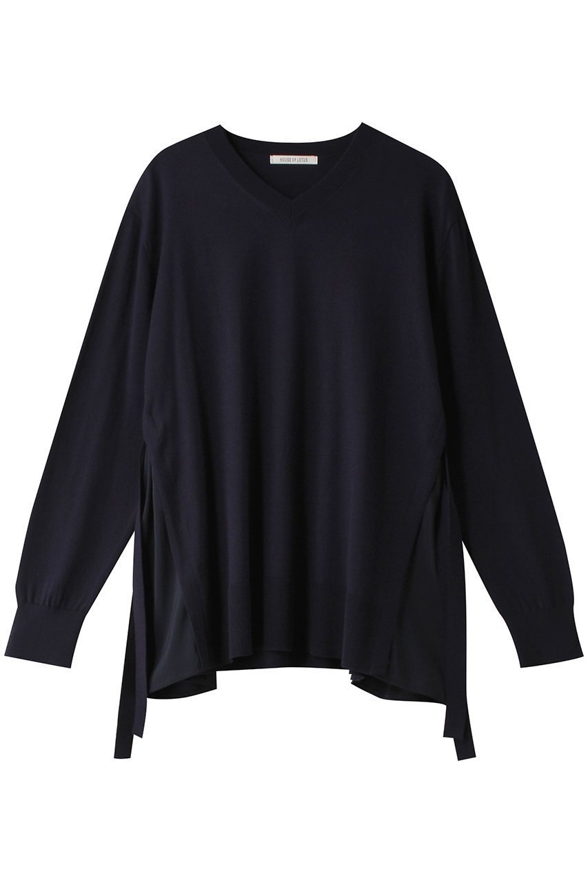 【ハウス オブ ロータス/HOUSE OF LOTUS】のドッキングVネックプルオーバー 人気、トレンドファッション・服の通販 founy(ファニー) 　ファッション　Fashion　レディースファッション　Fashion for Women　トップス・カットソー　Cut & Sew Tops　シャツ・ブラウス・オフィスカジュアル　Elegant Blouses & Button-Ups　カジュアルプルオーバー・ニットトップス　Pullovers & Knit Tops / Casual Pullovers　Vネックトップス　V-Neck Tops / V-Cut Neckline Shirts　おすすめ　Recommended / Our Picks　なめらか　Smooth, Silky Texture　シルク　Silk, 100% Silk　スリーブ　Sleeve, Long Sleeve / Short Sleeve　ドッキング　Docking, Mixed Material　バランス　Balance, Style Balance　リボン　Ribbon, Bow　ロング　Long, Long-Length　春　Spring　 other-1|ID: prp329100004607295 ipo3291000000032890300