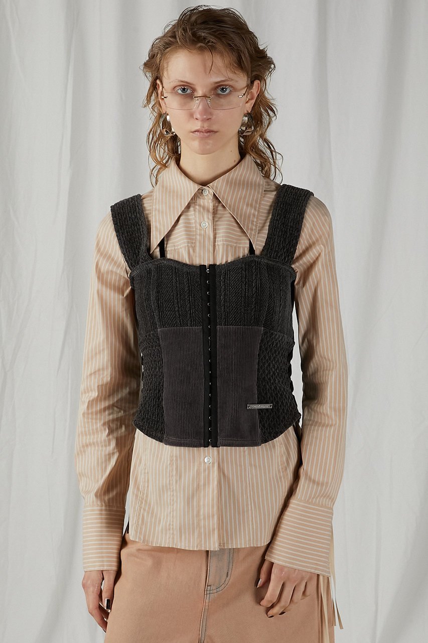 【プランク プロジェクト/PRANK PROJECT】のモールジャガードビスチェ / Mole Jacquard Bustier 人気、トレンドファッション・服の通販 founy(ファニー) 　ファッション　Fashion　レディースファッション　Fashion for Women　トップス・カットソー　Cut & Sew Tops　キャミソール&ノースリーブ　Camisoles & Sleeveless Tops　シャツ・ブラウス・オフィスカジュアル　Elegant Blouses & Button-Ups　ビスチェ　Bustiers & Corset Tops / Layered Bustier Style　カットソー　Cut and Sewn Top　クラシック　Classic, Timeless Style　コーデュロイ　Corduroy, Cord Fabric　ジャカード／ジャガード　Jacquard, Woven Pattern　ドッキング　Docking, Mixed Material　ノースリーブ　Sleeveless, No-Sleeve　パッチワーク　Patchwork, Mixed Fabric　ビスチェ　Bustier, Corset Top　フロント　Front, Front Design　ベロア　Velour, Soft Velvet　エレガント 上品　Elegant　畦　Ribbed Knit　other-2|ID: prp329100004607304 ipo3291000000032890724