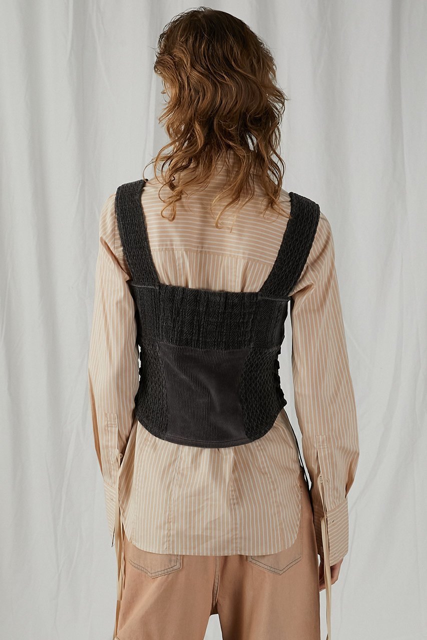 【プランク プロジェクト/PRANK PROJECT】のモールジャガードビスチェ / Mole Jacquard Bustier 人気、トレンドファッション・服の通販 founy(ファニー) 　ファッション　Fashion　レディースファッション　Fashion for Women　トップス・カットソー　Cut & Sew Tops　キャミソール&ノースリーブ　Camisoles & Sleeveless Tops　シャツ・ブラウス・オフィスカジュアル　Elegant Blouses & Button-Ups　ビスチェ　Bustiers & Corset Tops / Layered Bustier Style　カットソー　Cut and Sewn Top　クラシック　Classic, Timeless Style　コーデュロイ　Corduroy, Cord Fabric　ジャカード／ジャガード　Jacquard, Woven Pattern　ドッキング　Docking, Mixed Material　ノースリーブ　Sleeveless, No-Sleeve　パッチワーク　Patchwork, Mixed Fabric　ビスチェ　Bustier, Corset Top　フロント　Front, Front Design　ベロア　Velour, Soft Velvet　エレガント 上品　Elegant　畦　Ribbed Knit　other-3|ID: prp329100004607304 ipo3291000000032890727