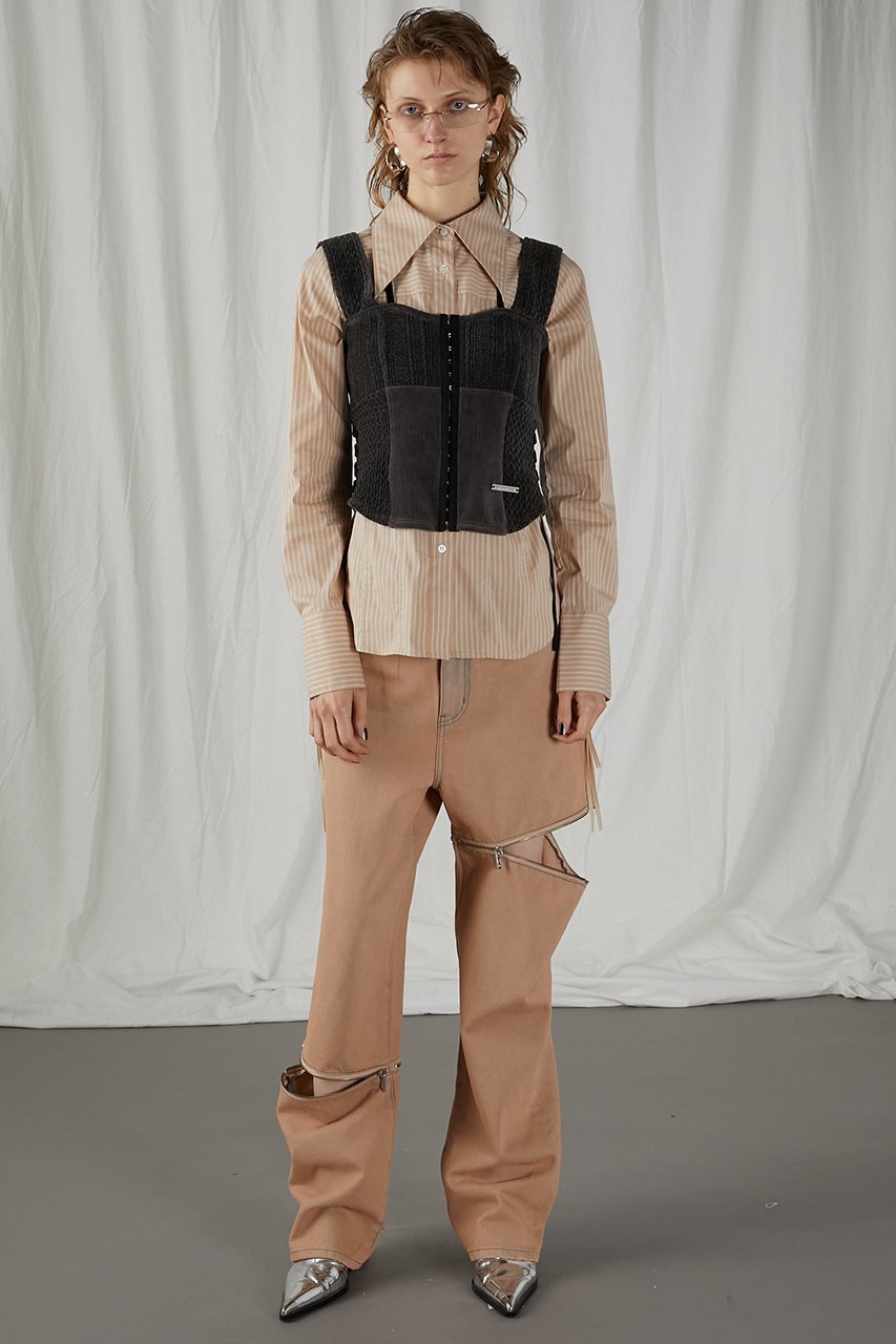 【プランク プロジェクト/PRANK PROJECT】のモールジャガードビスチェ / Mole Jacquard Bustier 人気、トレンドファッション・服の通販 founy(ファニー) 　ファッション　Fashion　レディースファッション　Fashion for Women　トップス・カットソー　Cut & Sew Tops　キャミソール&ノースリーブ　Camisoles & Sleeveless Tops　シャツ・ブラウス・オフィスカジュアル　Elegant Blouses & Button-Ups　ビスチェ　Bustiers & Corset Tops / Layered Bustier Style　カットソー　Cut and Sewn Top　クラシック　Classic, Timeless Style　コーデュロイ　Corduroy, Cord Fabric　ジャカード／ジャガード　Jacquard, Woven Pattern　ドッキング　Docking, Mixed Material　ノースリーブ　Sleeveless, No-Sleeve　パッチワーク　Patchwork, Mixed Fabric　ビスチェ　Bustier, Corset Top　フロント　Front, Front Design　ベロア　Velour, Soft Velvet　エレガント 上品　Elegant　畦　Ribbed Knit　other-4|ID: prp329100004607304 ipo3291000000032890730