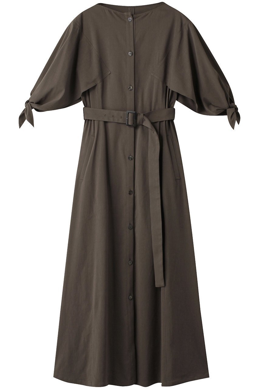 【アキラナカ/AKIRANAKA】のEdita ベルテッド ノットスリーブ ロングドレス インテリア・キッズ・メンズ・レディースファッション・服の通販 founy(ファニー) 　ファッション　Fashion　レディースファッション　Fashion for Women　ワンピース　Dresses　フォーマル・パーティードレス・結婚式用ドレス　Elegant & Casual Dresses　チュニック　Tunic Tops & Dresses　スリーブ　Sleeve, Long Sleeve / Short Sleeve　チュニック　Tunic, Long Top　トレンド　Trend, Trending Now　ドレス　Dress, One-Piece　ファブリック　Fabric, Textile　ロング　Long, Long-Length　ブラウン|ID: prp329100004607313 ipo3291000000032890911