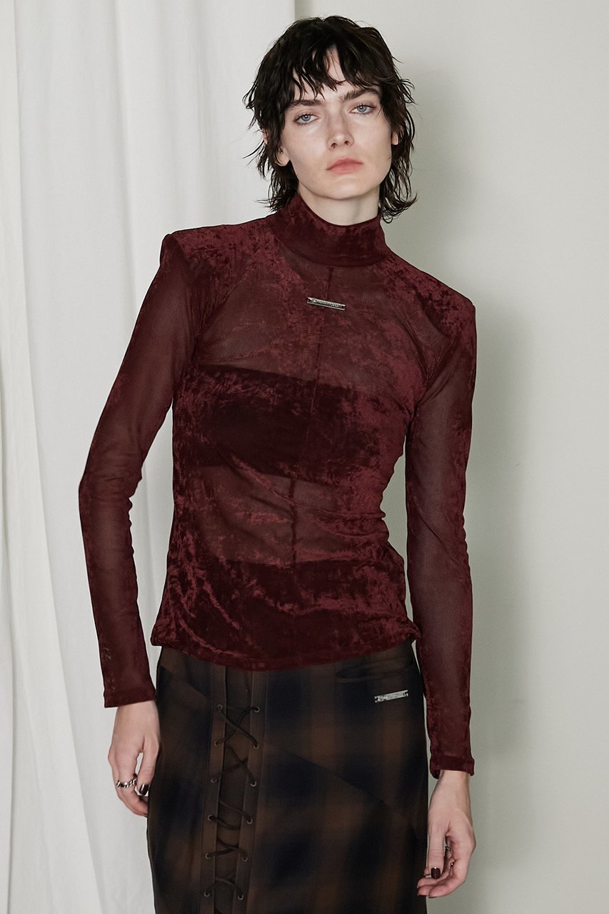 【プランク プロジェクト/PRANK PROJECT】のベロアメッシュタートルネック / Velour Mesh Turtleneck Top 人気、トレンドファッション・服の通販 founy(ファニー) 　ファッション　Fashion　レディースファッション　Fashion for Women　トップス・カットソー　Cut & Sew Tops　シャツ・ブラウス・オフィスカジュアル　Elegant Blouses & Button-Ups　ロングTシャツ・Tシャツ　Longline T-Shirts & Tees　カットソー・ベーシックTシャツ　Cut-and-Sewn Tops / Stretch Tees & Basics　ベロアトップス　Velour Tops / Velvet-Look Items　タートルネック・ハイネックトップス　Turtlenecks & High-Neck Tops　おすすめ　Recommended / Our Picks　インナー　Innerwear　シンプル　Simple, Minimal　ストレッチ　Stretch, Stretchy Fabric　スリーブ　Sleeve, Long Sleeve / Short Sleeve　ベロア　Velour, Soft Velvet　メッシュ　Mesh, Net Fabric　ロング　Long, Long-Length　A/W・秋冬　Autumn/Winter　other-3|ID: prp329100004607326 ipo3291000000032891305