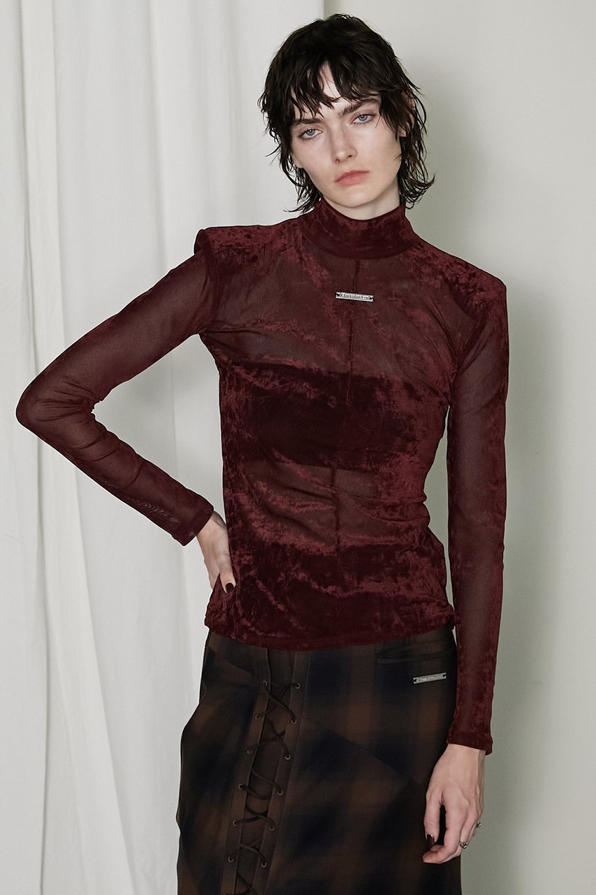 【プランク プロジェクト/PRANK PROJECT】のベロアメッシュタートルネック / Velour Mesh Turtleneck Top 人気、トレンドファッション・服の通販 founy(ファニー) 　ファッション　Fashion　レディースファッション　Fashion for Women　トップス・カットソー　Cut & Sew Tops　シャツ・ブラウス・オフィスカジュアル　Elegant Blouses & Button-Ups　ロングTシャツ・Tシャツ　Longline T-Shirts & Tees　カットソー・ベーシックTシャツ　Cut-and-Sewn Tops / Stretch Tees & Basics　ベロアトップス　Velour Tops / Velvet-Look Items　タートルネック・ハイネックトップス　Turtlenecks & High-Neck Tops　おすすめ　Recommended / Our Picks　インナー　Innerwear　シンプル　Simple, Minimal　ストレッチ　Stretch, Stretchy Fabric　スリーブ　Sleeve, Long Sleeve / Short Sleeve　ベロア　Velour, Soft Velvet　メッシュ　Mesh, Net Fabric　ロング　Long, Long-Length　A/W・秋冬　Autumn/Winter　other-4|ID: prp329100004607326 ipo3291000000032891308