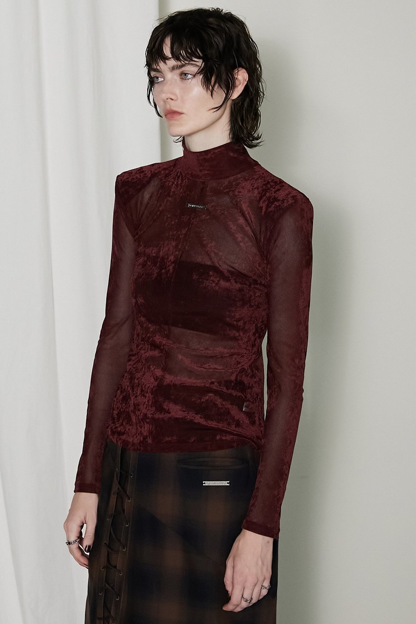 【プランク プロジェクト/PRANK PROJECT】のベロアメッシュタートルネック / Velour Mesh Turtleneck Top 人気、トレンドファッション・服の通販 founy(ファニー) 　ファッション　Fashion　レディースファッション　Fashion for Women　トップス・カットソー　Cut & Sew Tops　シャツ・ブラウス・オフィスカジュアル　Elegant Blouses & Button-Ups　ロングTシャツ・Tシャツ　Longline T-Shirts & Tees　カットソー・ベーシックTシャツ　Cut-and-Sewn Tops / Stretch Tees & Basics　ベロアトップス　Velour Tops / Velvet-Look Items　タートルネック・ハイネックトップス　Turtlenecks & High-Neck Tops　おすすめ　Recommended / Our Picks　インナー　Innerwear　シンプル　Simple, Minimal　ストレッチ　Stretch, Stretchy Fabric　スリーブ　Sleeve, Long Sleeve / Short Sleeve　ベロア　Velour, Soft Velvet　メッシュ　Mesh, Net Fabric　ロング　Long, Long-Length　A/W・秋冬　Autumn/Winter　other-5|ID: prp329100004607326 ipo3291000000032891314