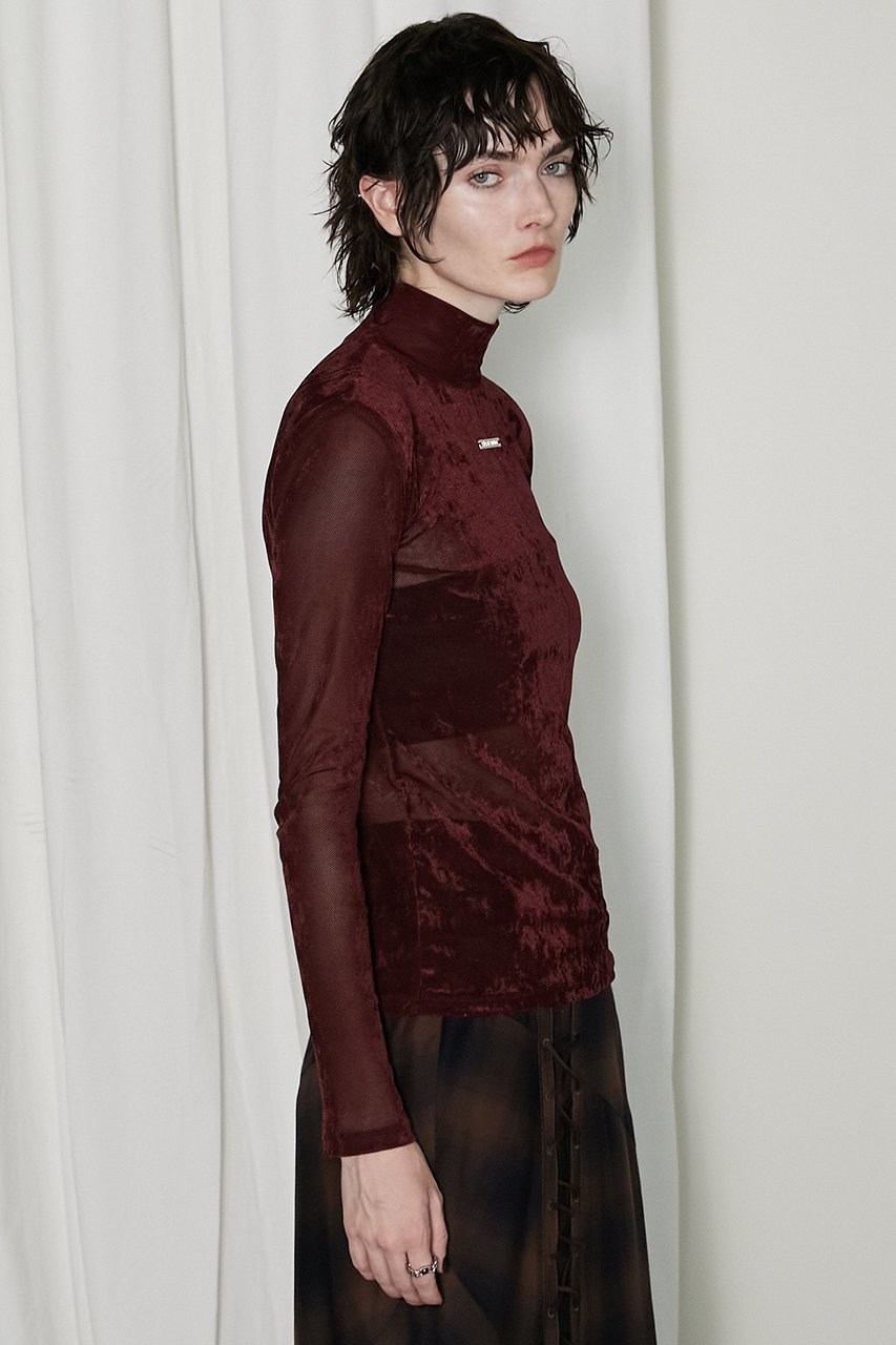 【プランク プロジェクト/PRANK PROJECT】のベロアメッシュタートルネック / Velour Mesh Turtleneck Top 人気、トレンドファッション・服の通販 founy(ファニー) 　ファッション　Fashion　レディースファッション　Fashion for Women　トップス・カットソー　Cut & Sew Tops　シャツ・ブラウス・オフィスカジュアル　Elegant Blouses & Button-Ups　ロングTシャツ・Tシャツ　Longline T-Shirts & Tees　カットソー・ベーシックTシャツ　Cut-and-Sewn Tops / Stretch Tees & Basics　ベロアトップス　Velour Tops / Velvet-Look Items　タートルネック・ハイネックトップス　Turtlenecks & High-Neck Tops　おすすめ　Recommended / Our Picks　インナー　Innerwear　シンプル　Simple, Minimal　ストレッチ　Stretch, Stretchy Fabric　スリーブ　Sleeve, Long Sleeve / Short Sleeve　ベロア　Velour, Soft Velvet　メッシュ　Mesh, Net Fabric　ロング　Long, Long-Length　A/W・秋冬　Autumn/Winter　other-7|ID: prp329100004607326 ipo3291000000032891322
