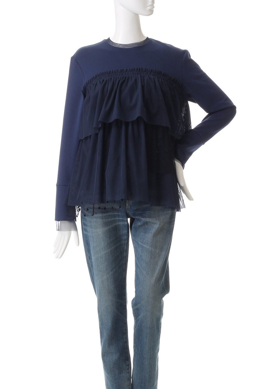 【マリリンムーン/MARILYN MOON】のドットチュールラッフルカットソートップ 人気、トレンドファッション・服の通販 founy(ファニー) 　ファッション　Fashion　レディースファッション　Fashion for Women　トップス・カットソー　Cut & Sew Tops　シャツ・ブラウス・オフィスカジュアル　Elegant Blouses & Button-Ups　カットソー・ベーシックTシャツ　Cut-and-Sewn Tops / Stretch Tees & Basics　アシンメトリー　Asymmetrical Style　カットソー　Cut and Sewn Top　シアー　Sheer, See-Through　スリーブ　Sleeve, Long Sleeve / Short Sleeve　チュール　Tulip, Tulip Motif　フェミニン　Feminine, Girly　ベスト　Vest, Waistcoat　ボトム　Bottoms, Lower Wear　ランダム　Random, Irregular　ロング　Long, Long-Length　エレガント 上品　Elegant　other-2|ID: prp329100004607334 ipo3291000000032891455