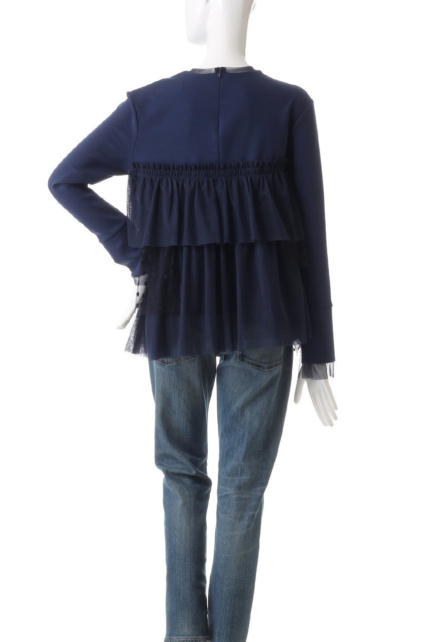 【マリリンムーン/MARILYN MOON】のドットチュールラッフルカットソートップ 人気、トレンドファッション・服の通販 founy(ファニー) 　ファッション　Fashion　レディースファッション　Fashion for Women　トップス・カットソー　Cut & Sew Tops　シャツ・ブラウス・オフィスカジュアル　Elegant Blouses & Button-Ups　カットソー・ベーシックTシャツ　Cut-and-Sewn Tops / Stretch Tees & Basics　アシンメトリー　Asymmetrical Style　カットソー　Cut and Sewn Top　シアー　Sheer, See-Through　スリーブ　Sleeve, Long Sleeve / Short Sleeve　チュール　Tulip, Tulip Motif　フェミニン　Feminine, Girly　ベスト　Vest, Waistcoat　ボトム　Bottoms, Lower Wear　ランダム　Random, Irregular　ロング　Long, Long-Length　エレガント 上品　Elegant　other-4|ID: prp329100004607334 ipo3291000000032891460