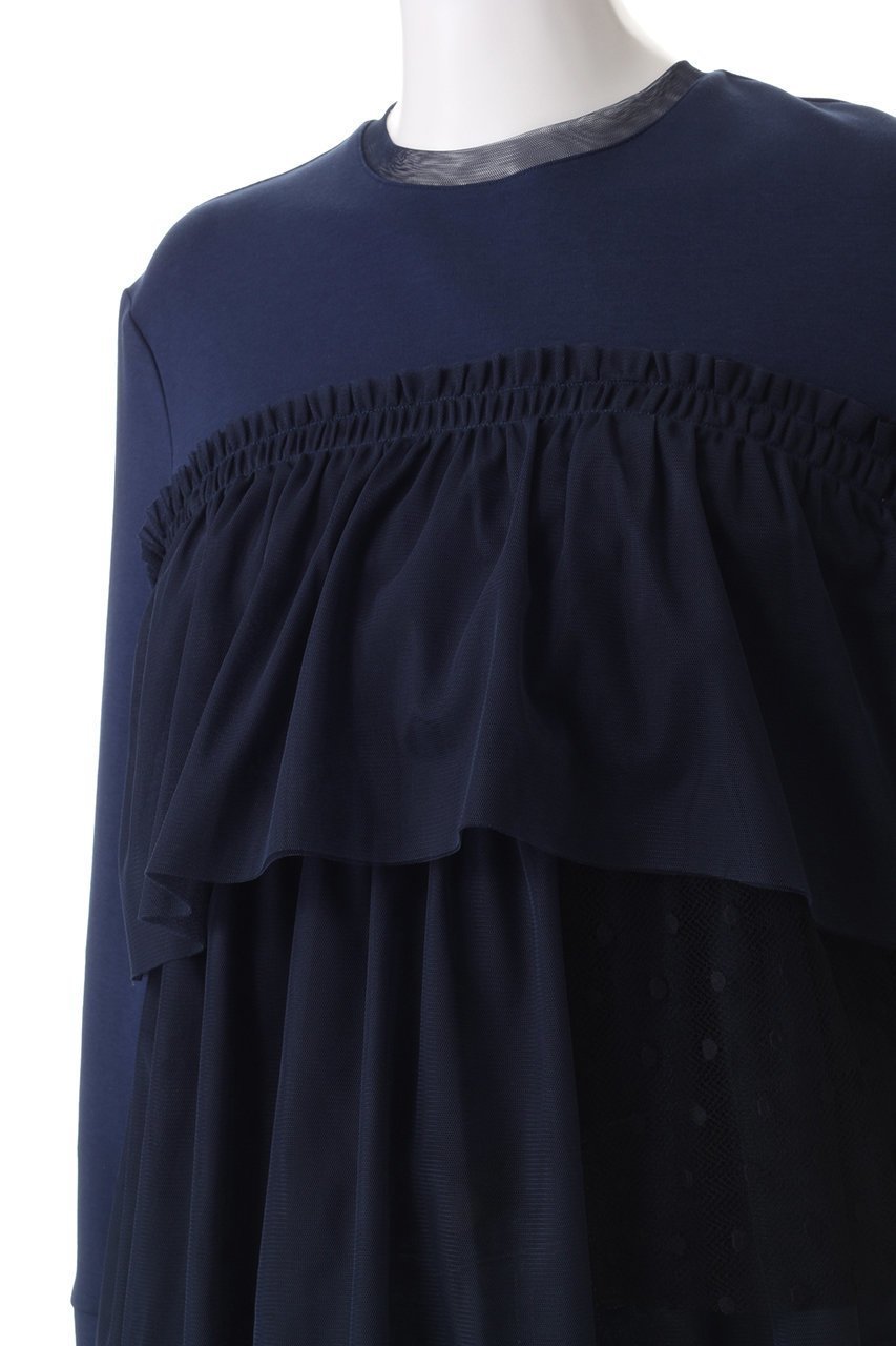 【マリリンムーン/MARILYN MOON】のドットチュールラッフルカットソートップ 人気、トレンドファッション・服の通販 founy(ファニー) 　ファッション　Fashion　レディースファッション　Fashion for Women　トップス・カットソー　Cut & Sew Tops　シャツ・ブラウス・オフィスカジュアル　Elegant Blouses & Button-Ups　カットソー・ベーシックTシャツ　Cut-and-Sewn Tops / Stretch Tees & Basics　アシンメトリー　Asymmetrical Style　カットソー　Cut and Sewn Top　シアー　Sheer, See-Through　スリーブ　Sleeve, Long Sleeve / Short Sleeve　チュール　Tulip, Tulip Motif　フェミニン　Feminine, Girly　ベスト　Vest, Waistcoat　ボトム　Bottoms, Lower Wear　ランダム　Random, Irregular　ロング　Long, Long-Length　エレガント 上品　Elegant　other-5|ID: prp329100004607334 ipo3291000000032891463