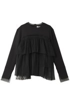 【マリリンムーン/MARILYN MOON】のドットチュールラッフルカットソートップ 人気、トレンドファッション・服の通販 founy(ファニー) ファッション Fashion レディースファッション Fashion for Women トップス・カットソー Cut & Sew Tops シャツ・ブラウス・オフィスカジュアル Elegant Blouses & Button-Ups カットソー・ベーシックTシャツ Cut-and-Sewn Tops / Stretch Tees & Basics アシンメトリー Asymmetrical Style カットソー Cut and Sewn Top シアー Sheer, See-Through スリーブ Sleeve, Long Sleeve / Short Sleeve チュール Tulip, Tulip Motif フェミニン Feminine, Girly ベスト Vest, Waistcoat ボトム Bottoms, Lower Wear ランダム Random, Irregular ロング Long, Long-Length エレガント 上品 Elegant thumbnail ブラック|ID: prp329100004607334 ipo3291000000034955818
