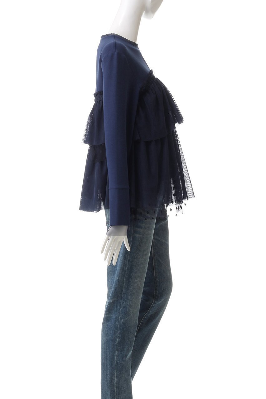 【マリリンムーン/MARILYN MOON】のドットチュールラッフルカットソートップ 人気、トレンドファッション・服の通販 founy(ファニー) 　ファッション　Fashion　レディースファッション　Fashion for Women　トップス・カットソー　Cut & Sew Tops　シャツ・ブラウス・オフィスカジュアル　Elegant Blouses & Button-Ups　カットソー・ベーシックTシャツ　Cut-and-Sewn Tops / Stretch Tees & Basics　アシンメトリー　Asymmetrical Style　カットソー　Cut and Sewn Top　シアー　Sheer, See-Through　スリーブ　Sleeve, Long Sleeve / Short Sleeve　チュール　Tulip, Tulip Motif　フェミニン　Feminine, Girly　ベスト　Vest, Waistcoat　ボトム　Bottoms, Lower Wear　ランダム　Random, Irregular　ロング　Long, Long-Length　エレガント 上品　Elegant　other-3|ID: prp329100004607334 ipo3291000000034955825