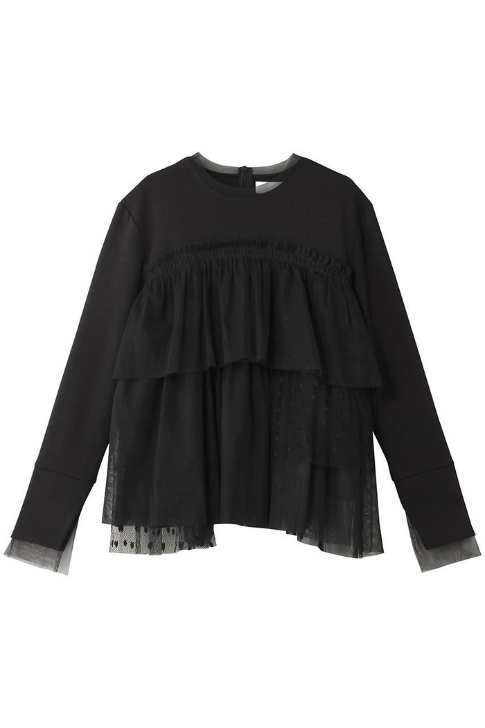 【マリリンムーン/MARILYN MOON】のドットチュールラッフルカットソートップ インテリア・キッズ・メンズ・レディースファッション・服の通販 founy(ファニー) https://founy.com/ ファッション Fashion レディースファッション Fashion for Women トップス・カットソー Cut & Sew Tops シャツ・ブラウス・オフィスカジュアル Elegant Blouses & Button-Ups カットソー・ベーシックTシャツ Cut-and-Sewn Tops / Stretch Tees & Basics アシンメトリー Asymmetrical Style カットソー Cut and Sewn Top シアー Sheer, See-Through スリーブ Sleeve, Long Sleeve / Short Sleeve チュール Tulip, Tulip Motif フェミニン Feminine, Girly ベスト Vest, Waistcoat ボトム Bottoms, Lower Wear ランダム Random, Irregular ロング Long, Long-Length エレガント 上品 Elegant |ID: prp329100004607334 ipo3291000000035690493