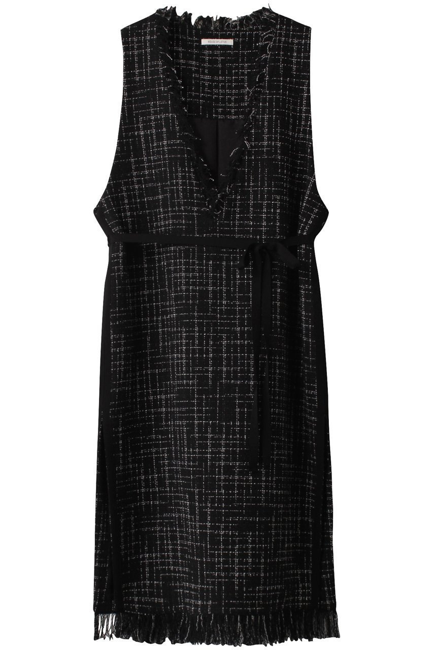 【ハウス オブ ロータス/HOUSE OF LOTUS】のモノトーンツィードジャンパースカート インテリア・キッズ・メンズ・レディースファッション・服の通販 founy(ファニー) 　ファッション　Fashion　レディースファッション　Fashion for Women　スカート　Skirts　ワンピース　Dresses　おすすめ　Recommended / Our Picks　イタリア　Italy　インナー　Innerwear　チュニック　Tunic, Long Top　ツイード　Twill, Twill Weave　フリンジ　Fringe, Tassel　モノトーン　Monotone, Black and White　ブラック|ID: prp329100004607338 ipo3291000000034952290