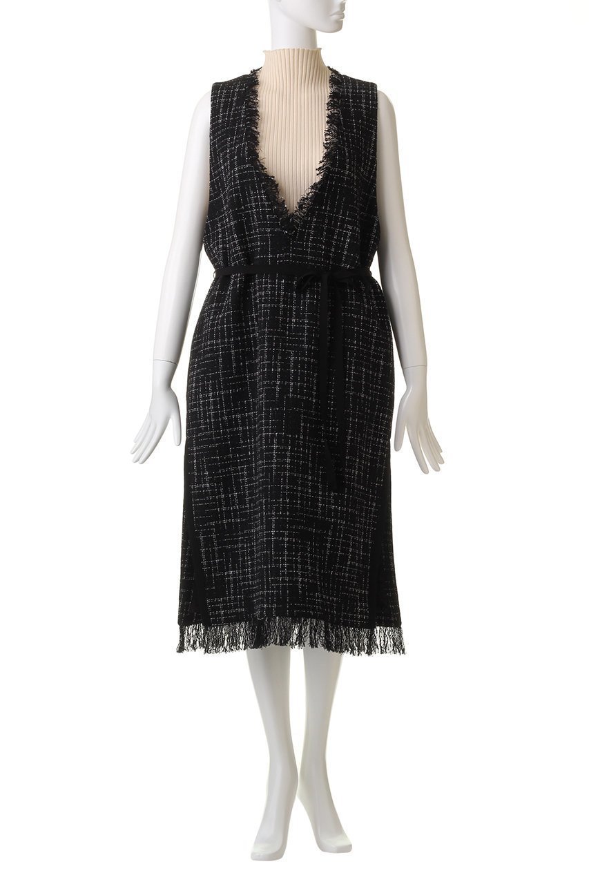 【ハウス オブ ロータス/HOUSE OF LOTUS】のモノトーンツィードジャンパースカート 人気、トレンドファッション・服の通販 founy(ファニー) 　ファッション　Fashion　レディースファッション　Fashion for Women　スカート　Skirts　ワンピース　Dresses　おすすめ　Recommended / Our Picks　イタリア　Italy　インナー　Innerwear　チュニック　Tunic, Long Top　ツイード　Twill, Twill Weave　フリンジ　Fringe, Tassel　モノトーン　Monotone, Black and White　other-2|ID: prp329100004607338 ipo3291000000034952292